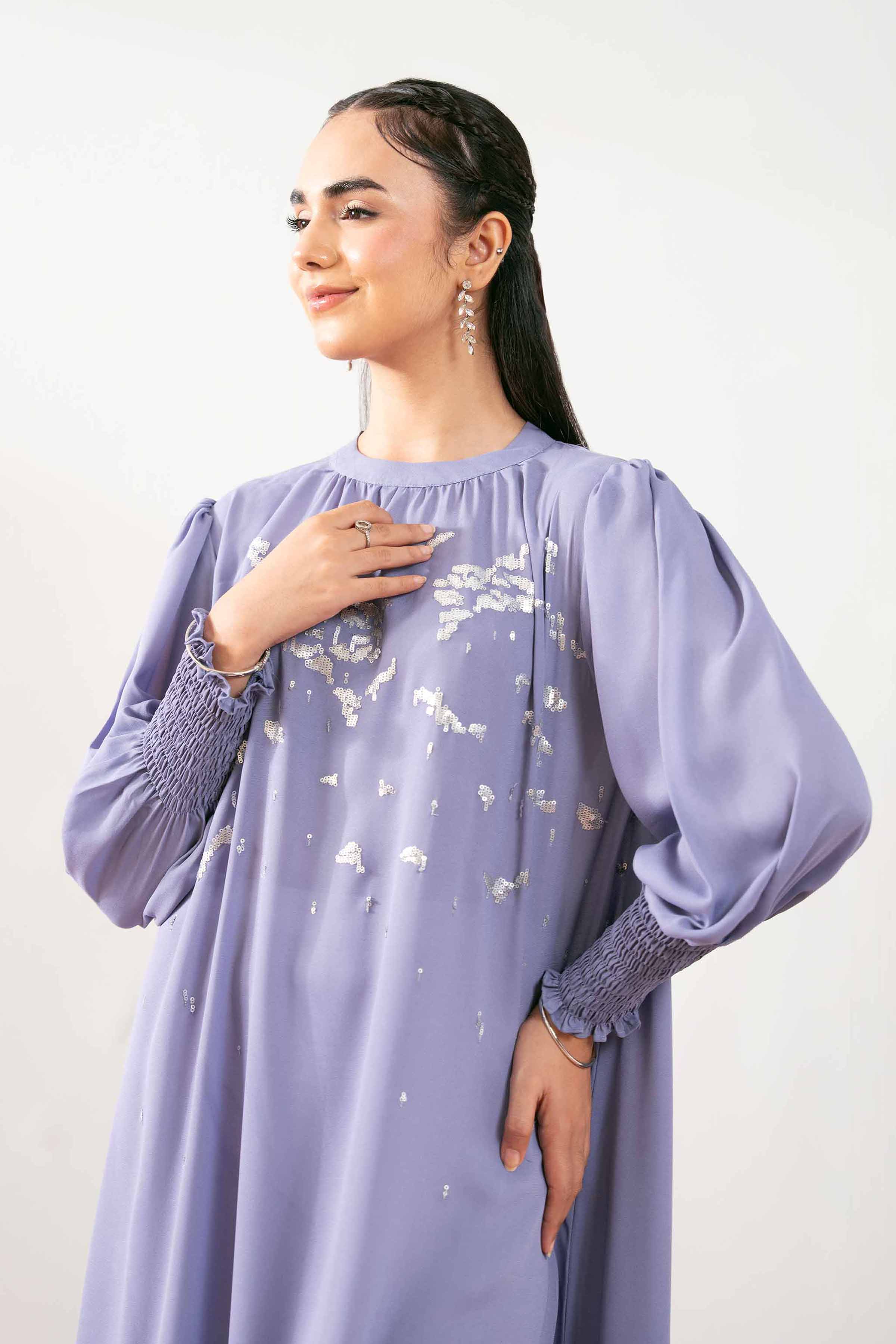 NISHATUAE - Purple Embroidered Georgette Ready to wear Dress