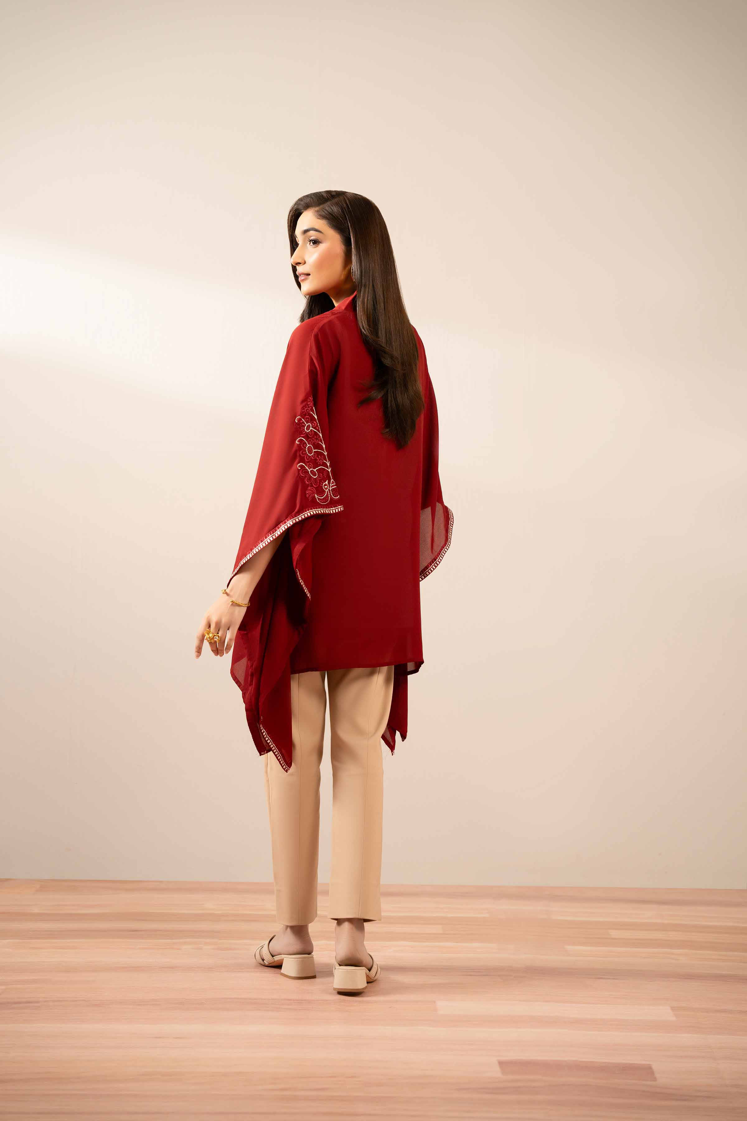 NISHATUAE - Red Embroidered Georgette Ready to wear Kaftan