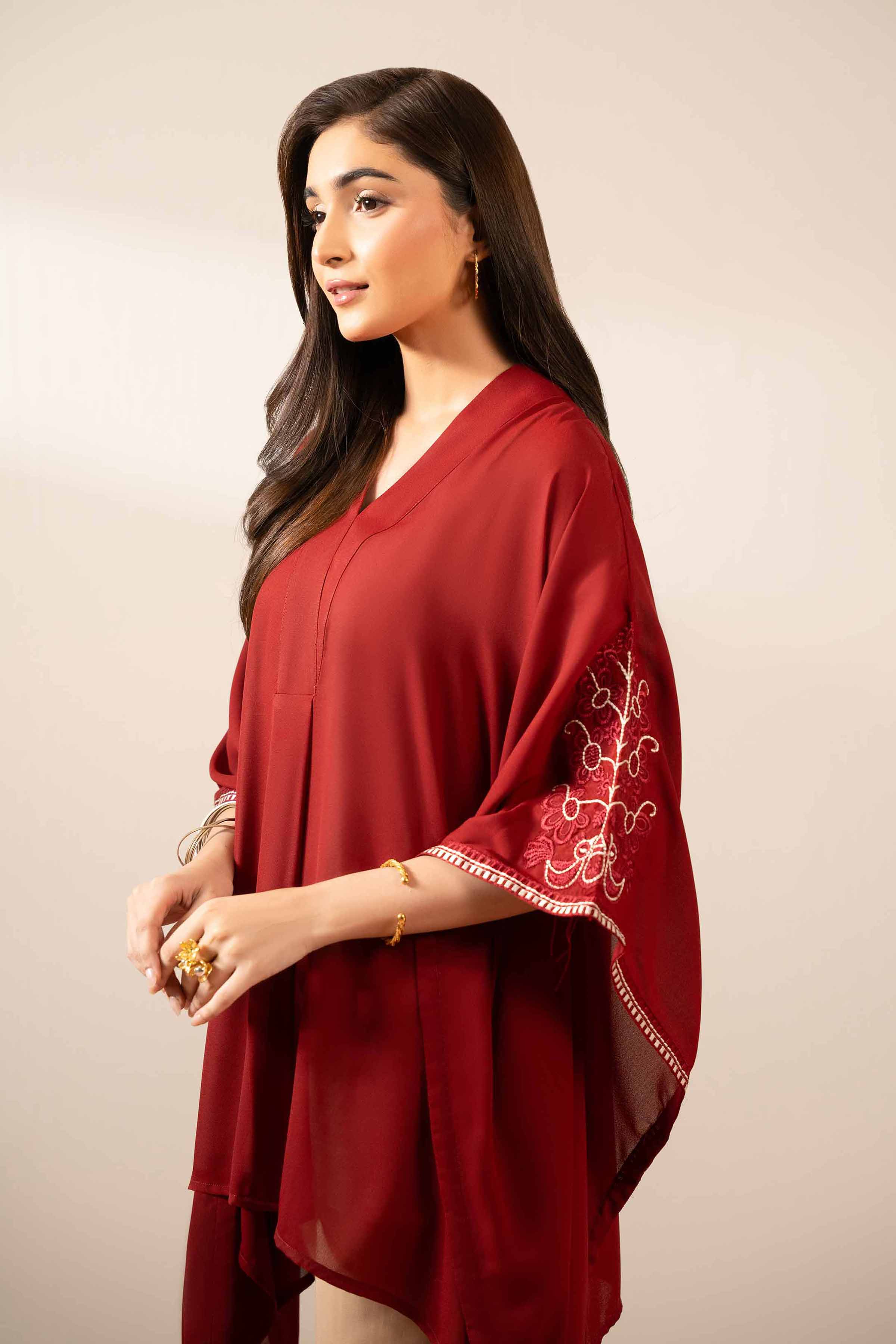 NISHATUAE - Red Embroidered Georgette Ready to wear Kaftan
