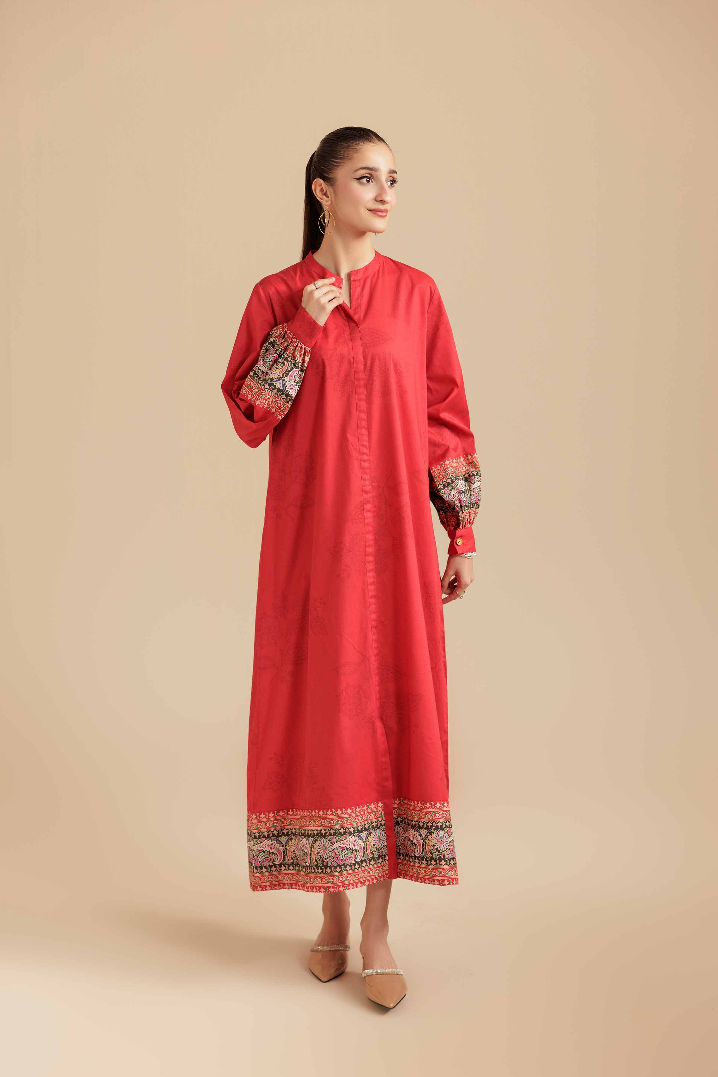 NISHATUAE - Red Printed Cambric Ready to wear Dress