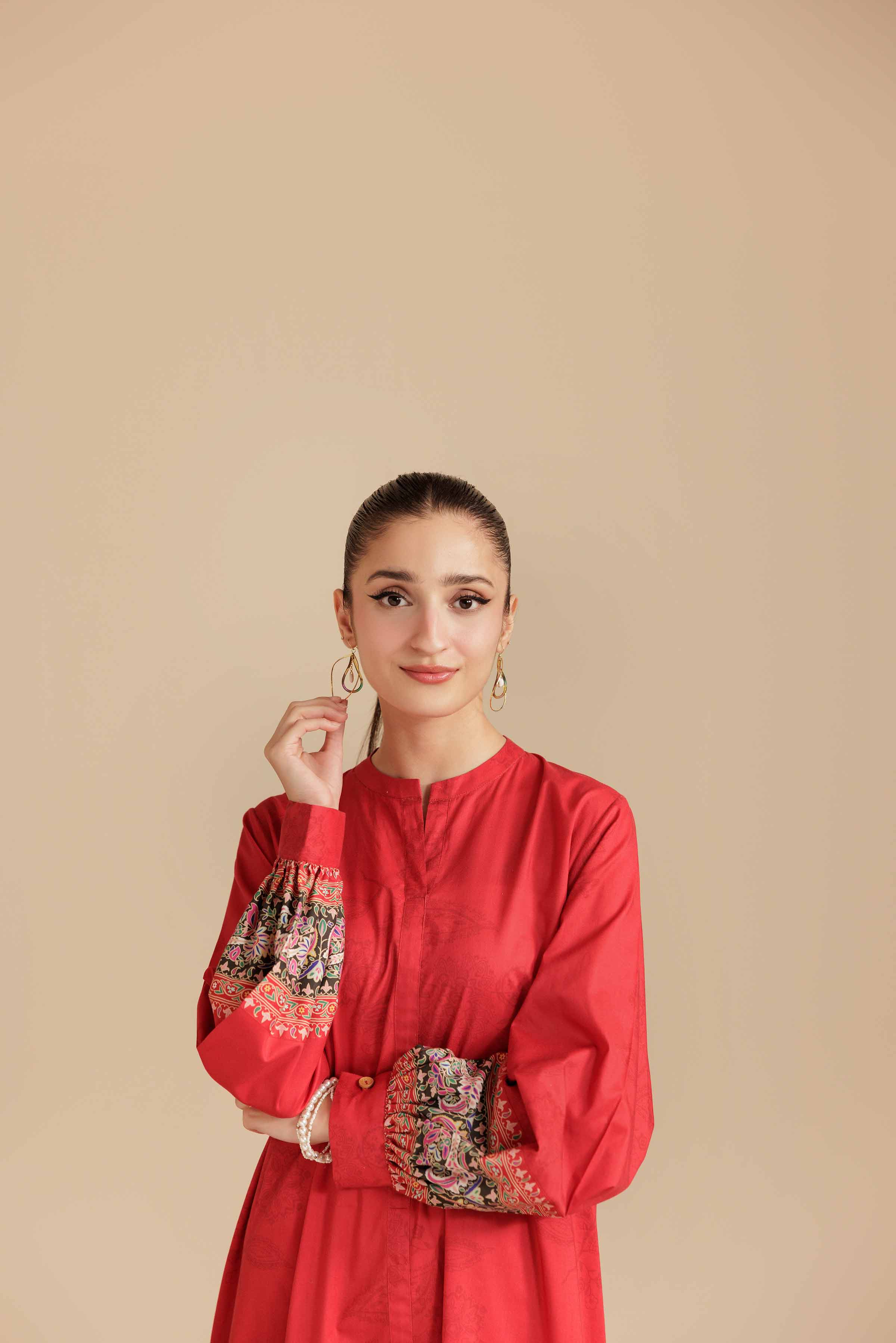 NISHATUAE - Red Printed Cambric Ready to wear Dress