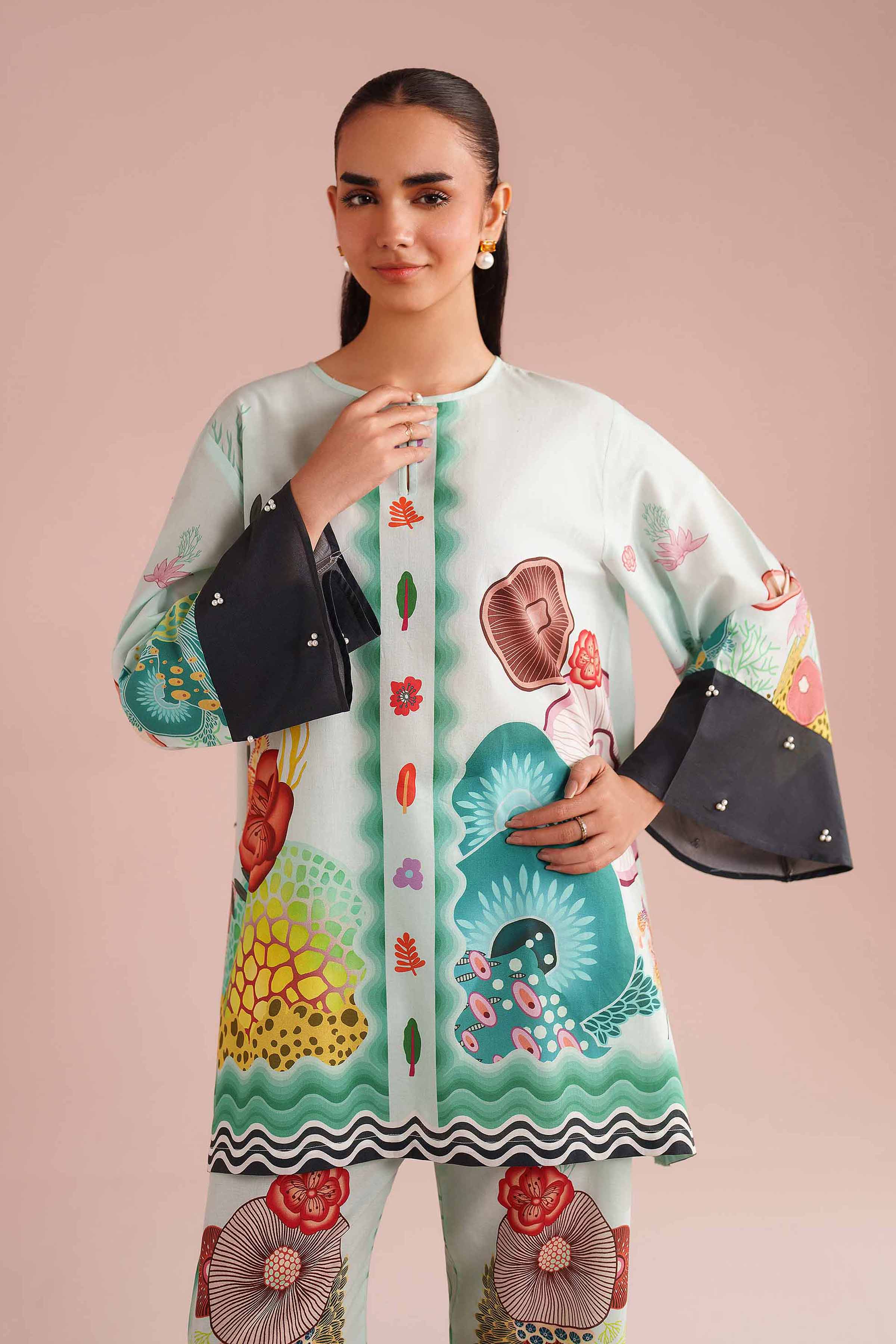 2 Piece - Printed Suit - AS26-02 NishatUAE Green Cambric 2PC Printed Ready To Wear