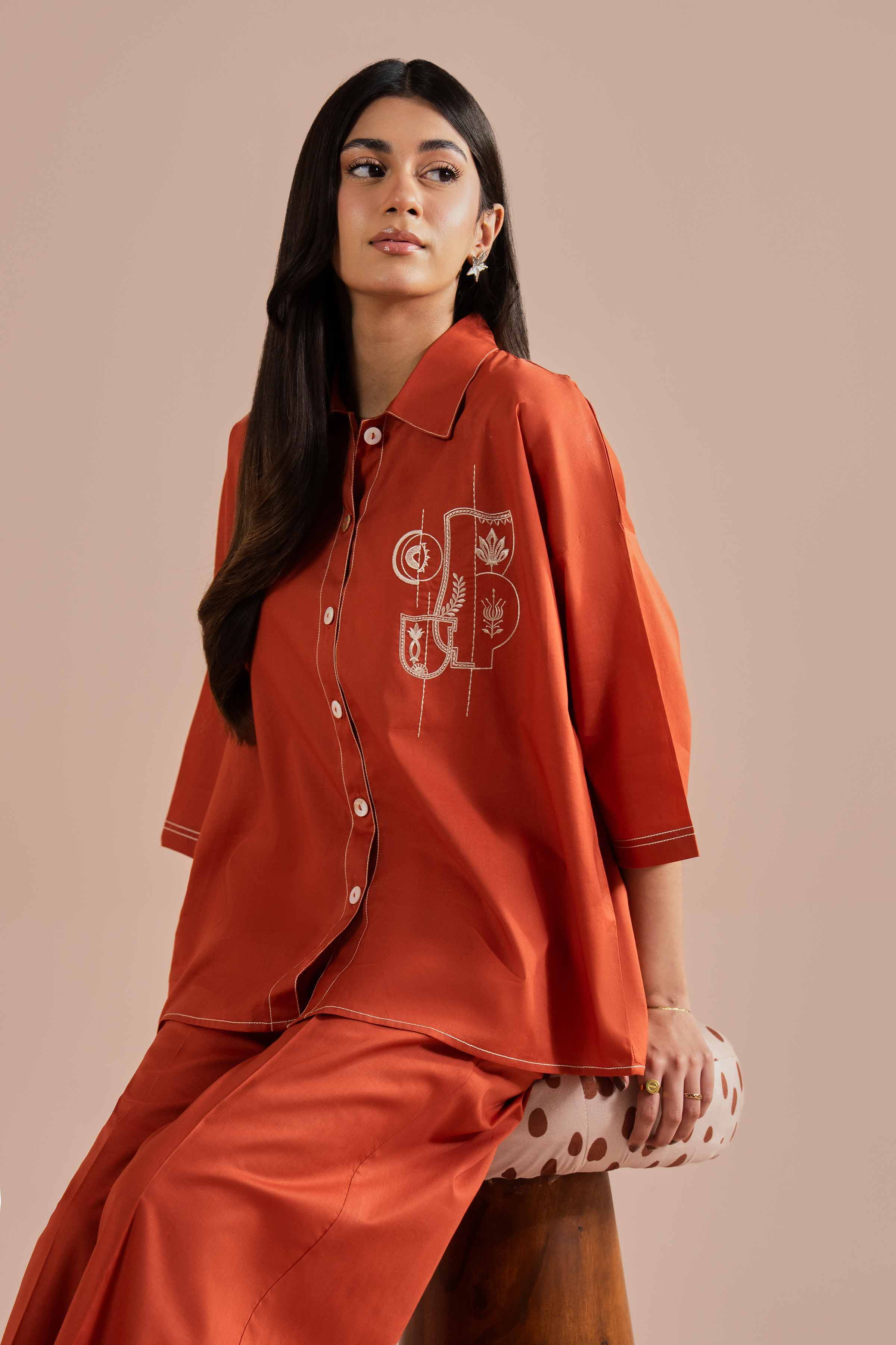 2 Piece - Embroidered Suit - AS26-04 NishatUAE Orange Cambric 2PC Embroidered Ready To Wear