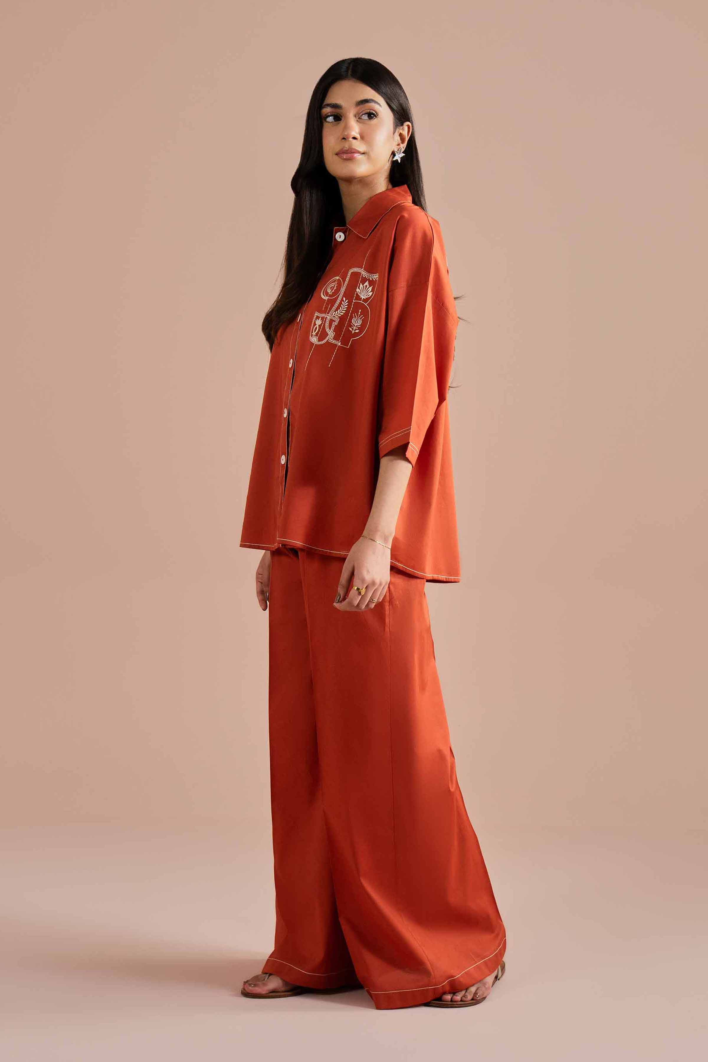 2 Piece - Embroidered Suit - AS26-04 NishatUAE Orange Cambric 2PC Embroidered Ready To Wear