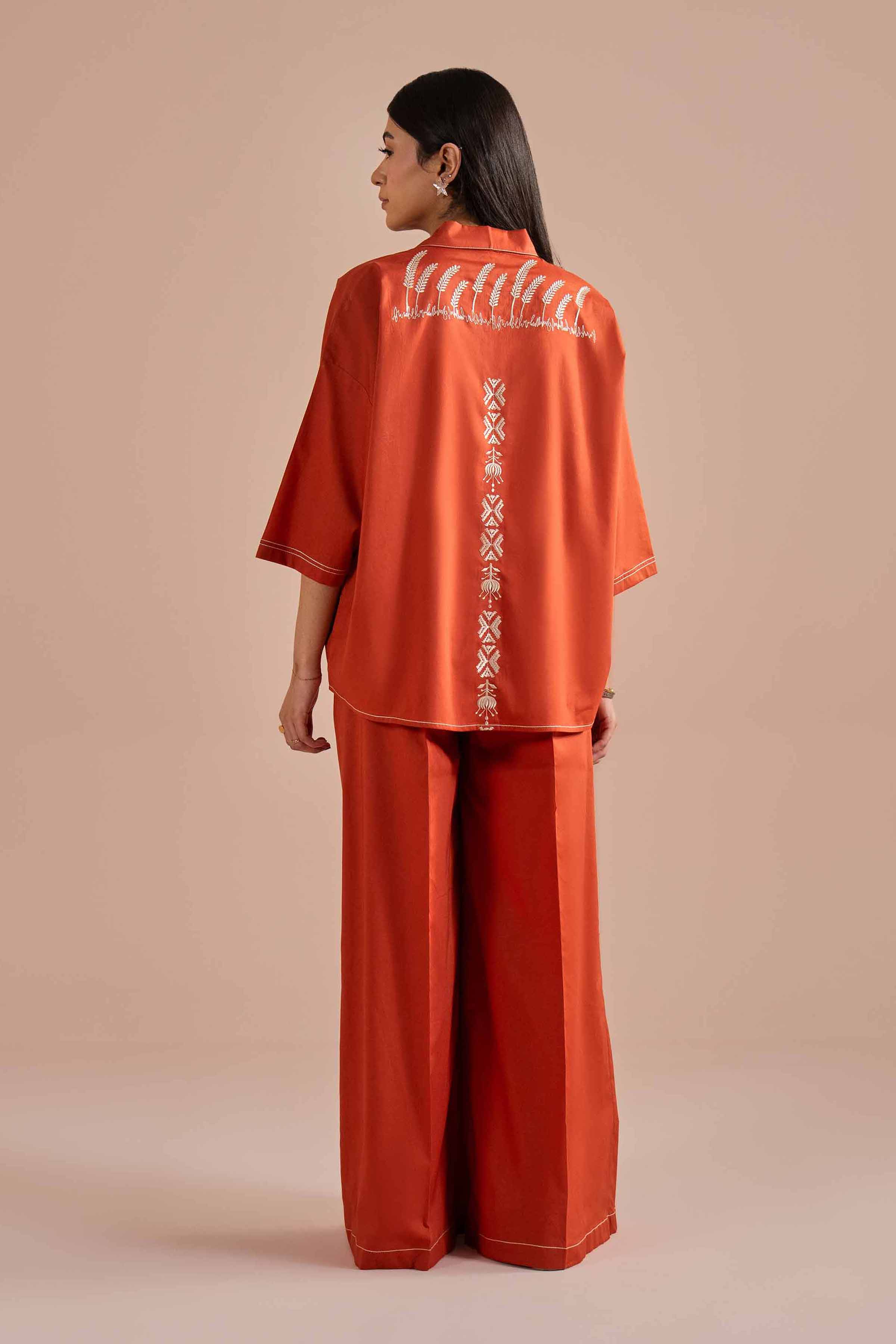 2 Piece - Embroidered Suit - AS26-04 NishatUAE Orange Cambric 2PC Embroidered Ready To Wear