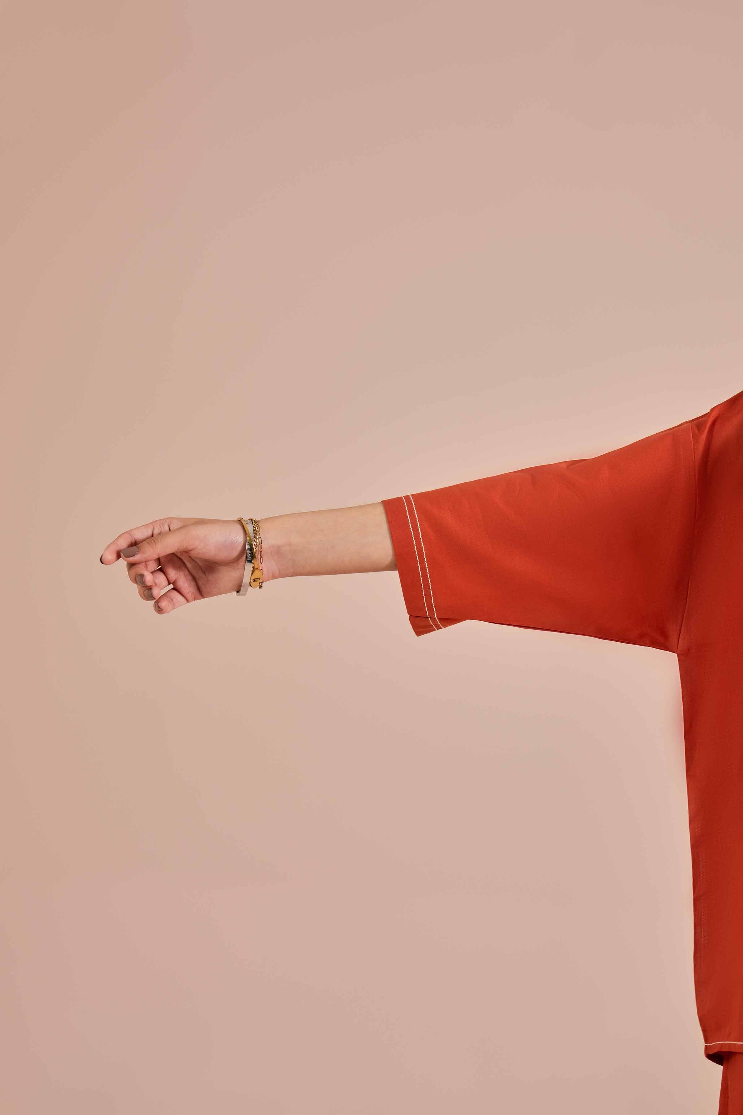 2 Piece - Embroidered Suit - AS26-04 NishatUAE Orange Cambric 2PC Embroidered Ready To Wear