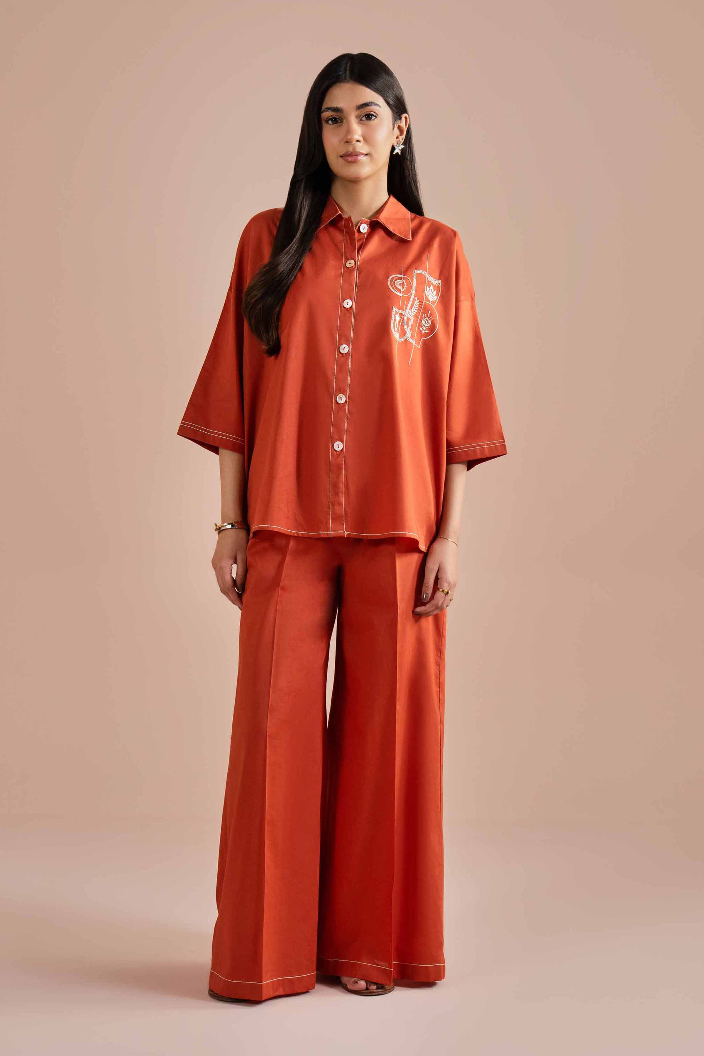 2 Piece - Embroidered Suit - AS26-04 NishatUAE Orange Cambric 2PC Embroidered Ready To Wear