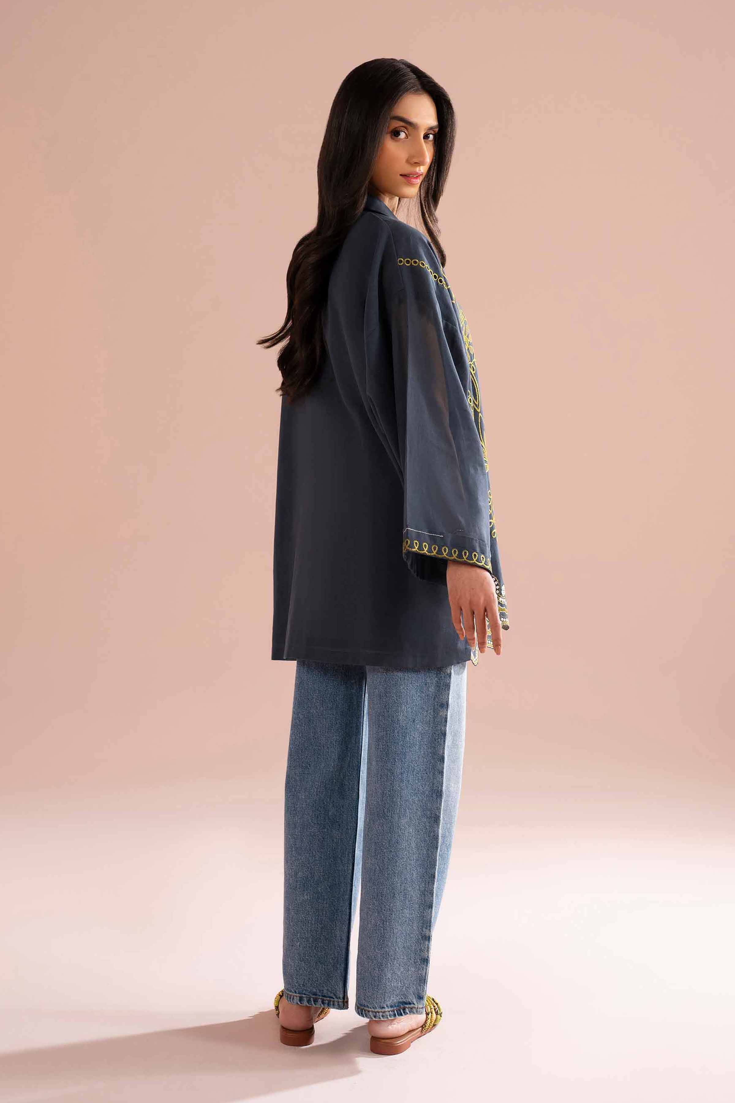 Embroidered Tunic - AS26-06 Grey Voile 1PC Embroidered READY TO WEAR