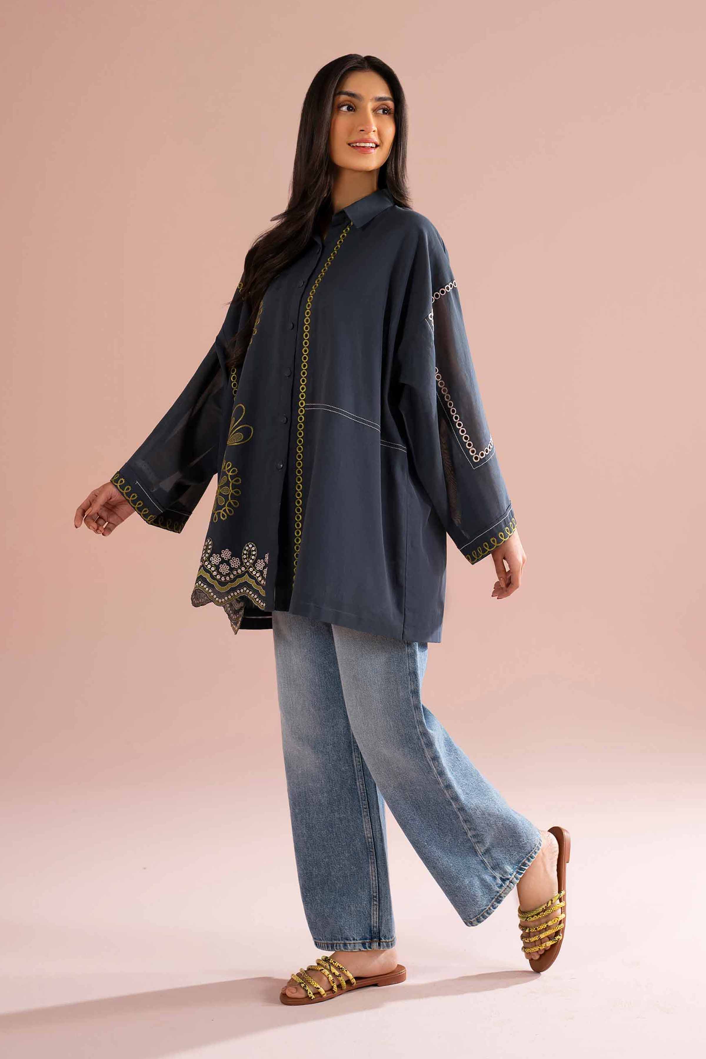 Embroidered Tunic - AS26-06 Grey Voile 1PC Embroidered READY TO WEAR