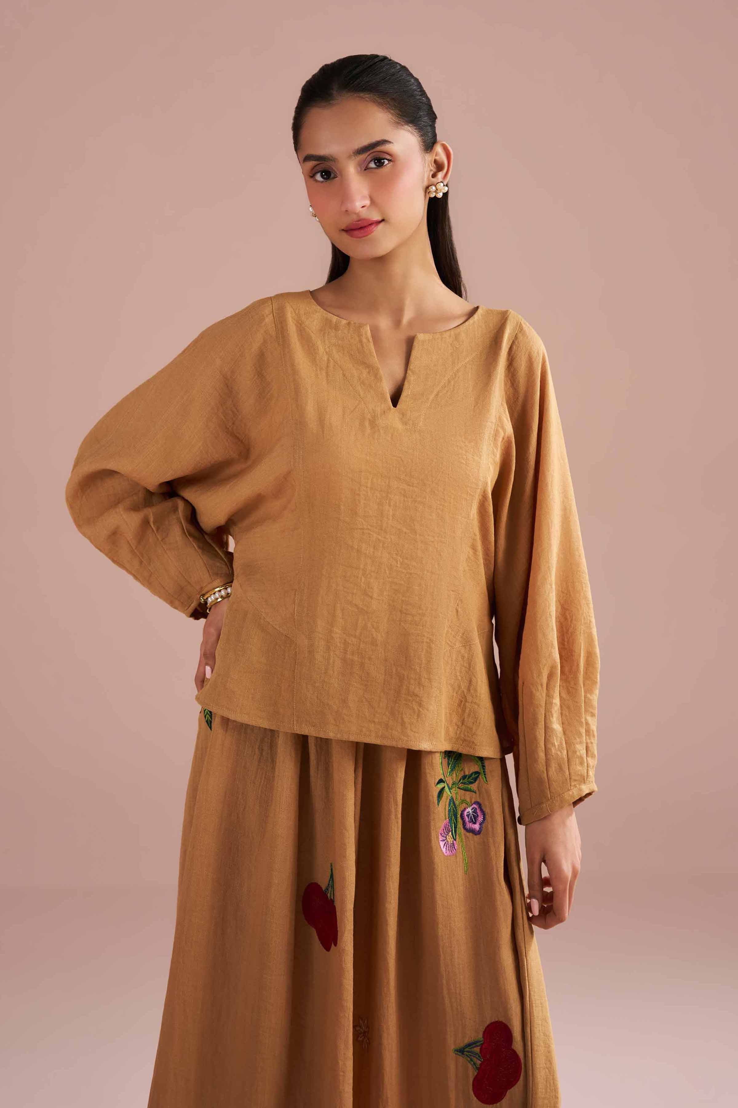 2 Piece - Embroidered Suit - AS26-07 Beige Cotton 2PC Embroidered READY TO WEAR