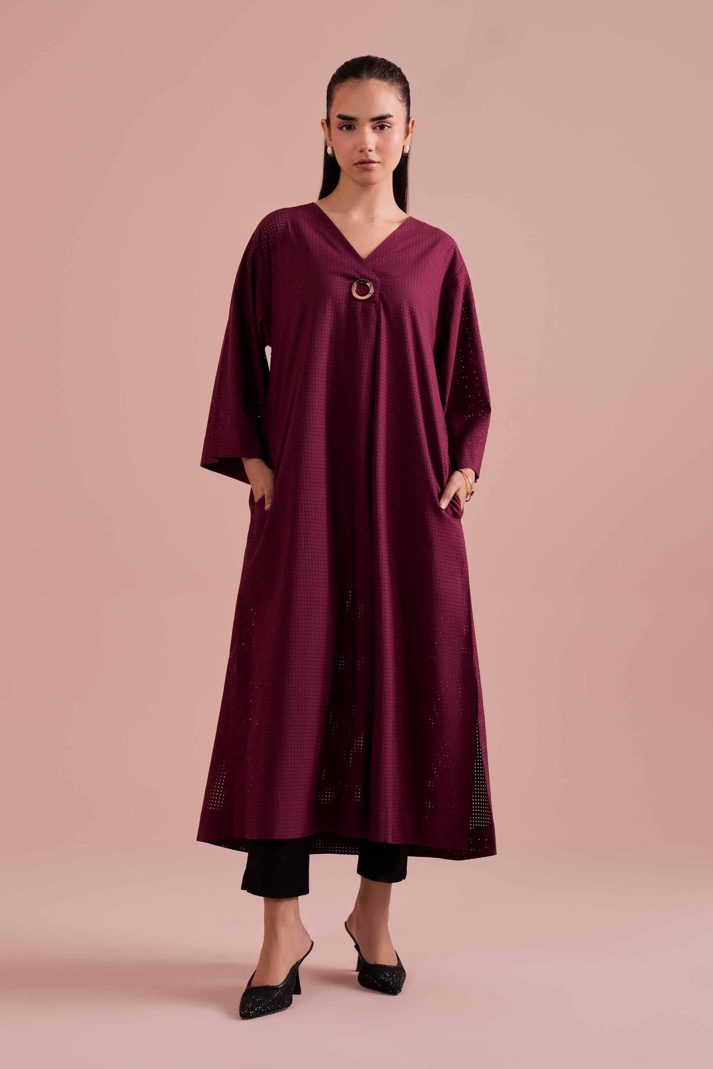 Basic Dress - AS26-10 NishatUAE Purple Net 1PC Solids Ready To Wear