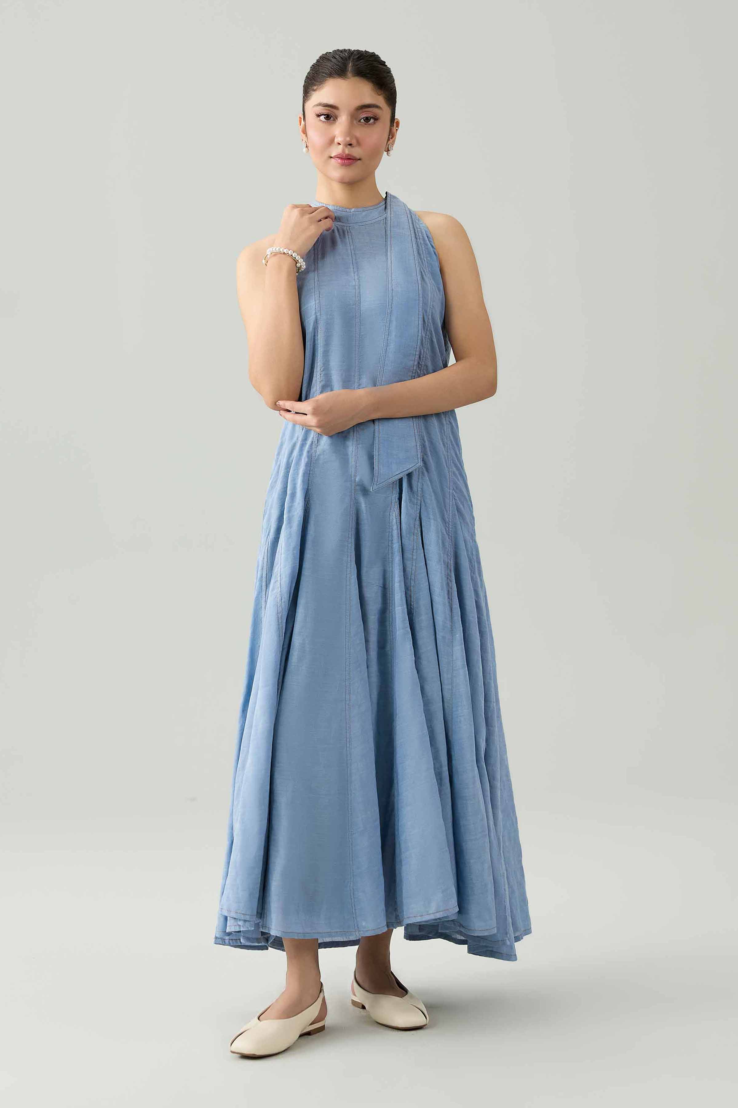 Solid Dress - AS26-100 Blue Voile 1PC Solids Ready To Wear