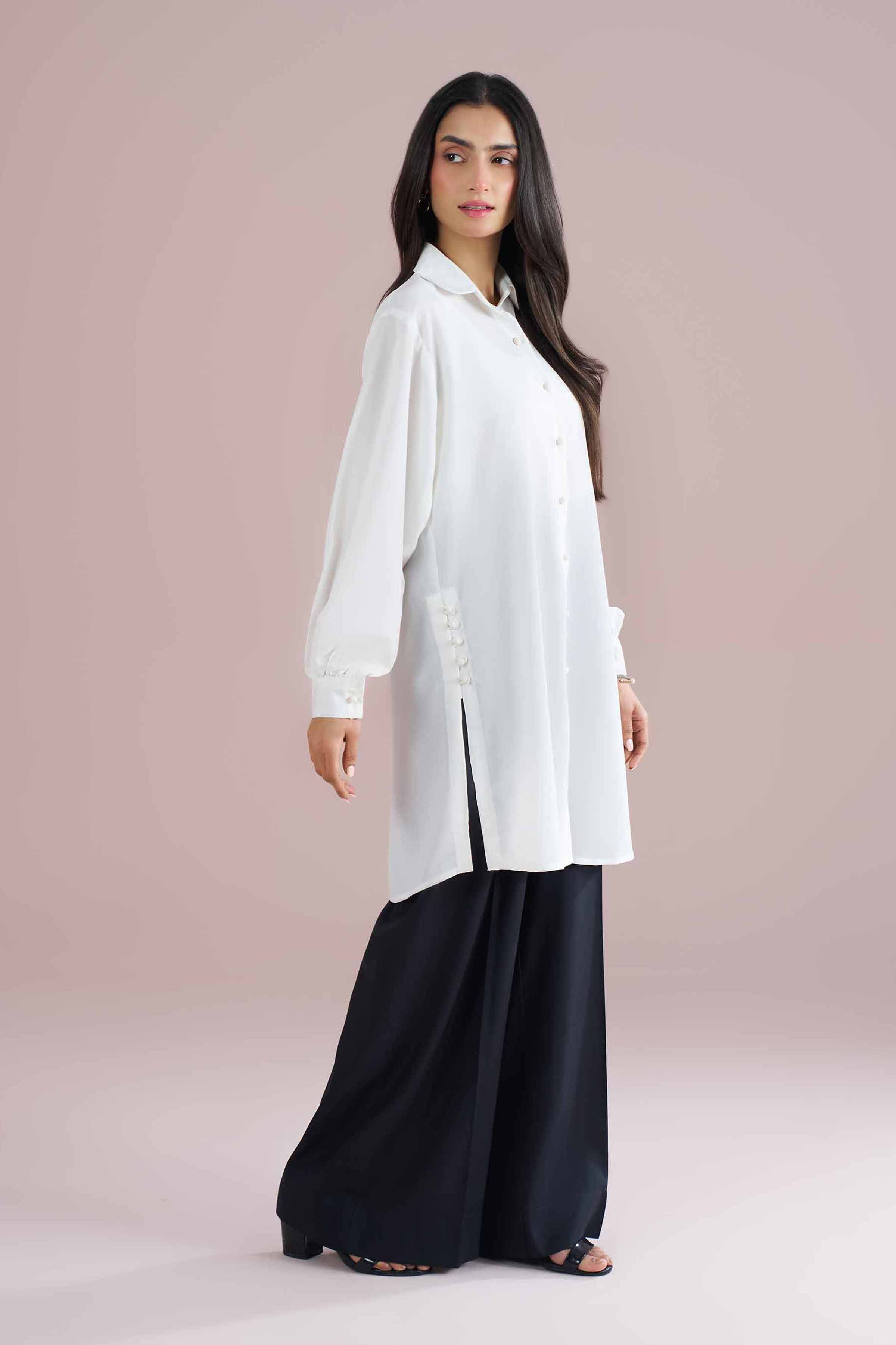 Basic Shirt - AS26-102 White Draw Textured Yarn 1PC Solids READY TO WEAR