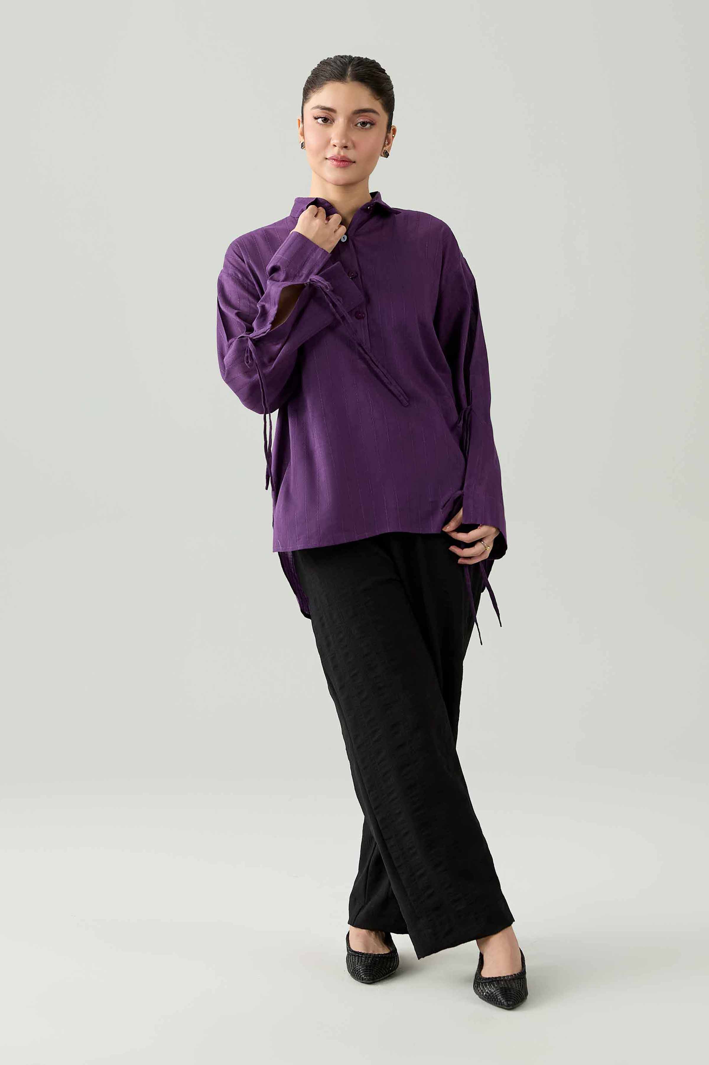 Solid Tunic - AS26-103 Purple Leno Kara 1PC Solids Ready To Wear