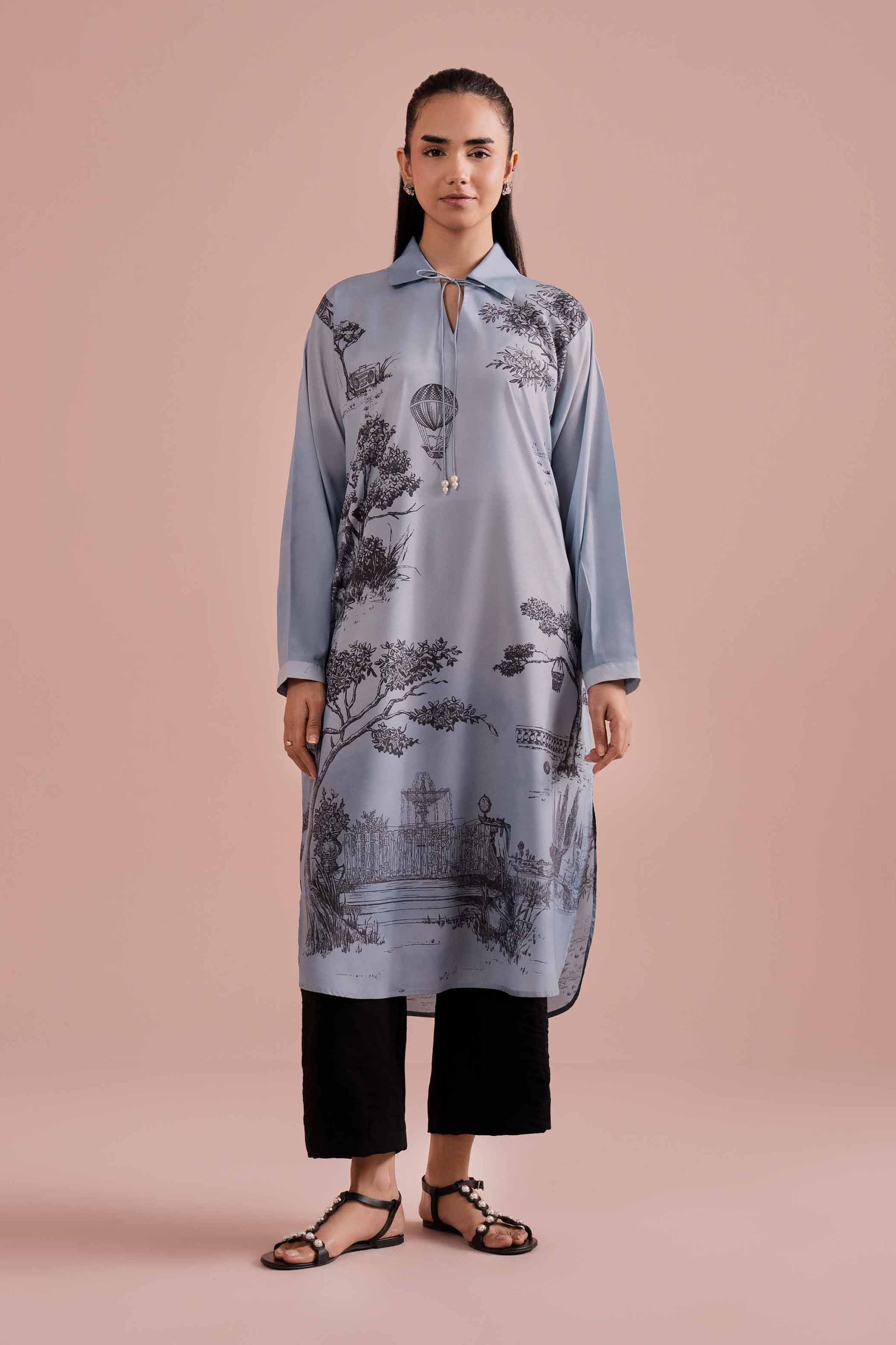 Printed Tunic - AS26-11 NishatUAE Blue Silk 1PC Printed Ready To Wear