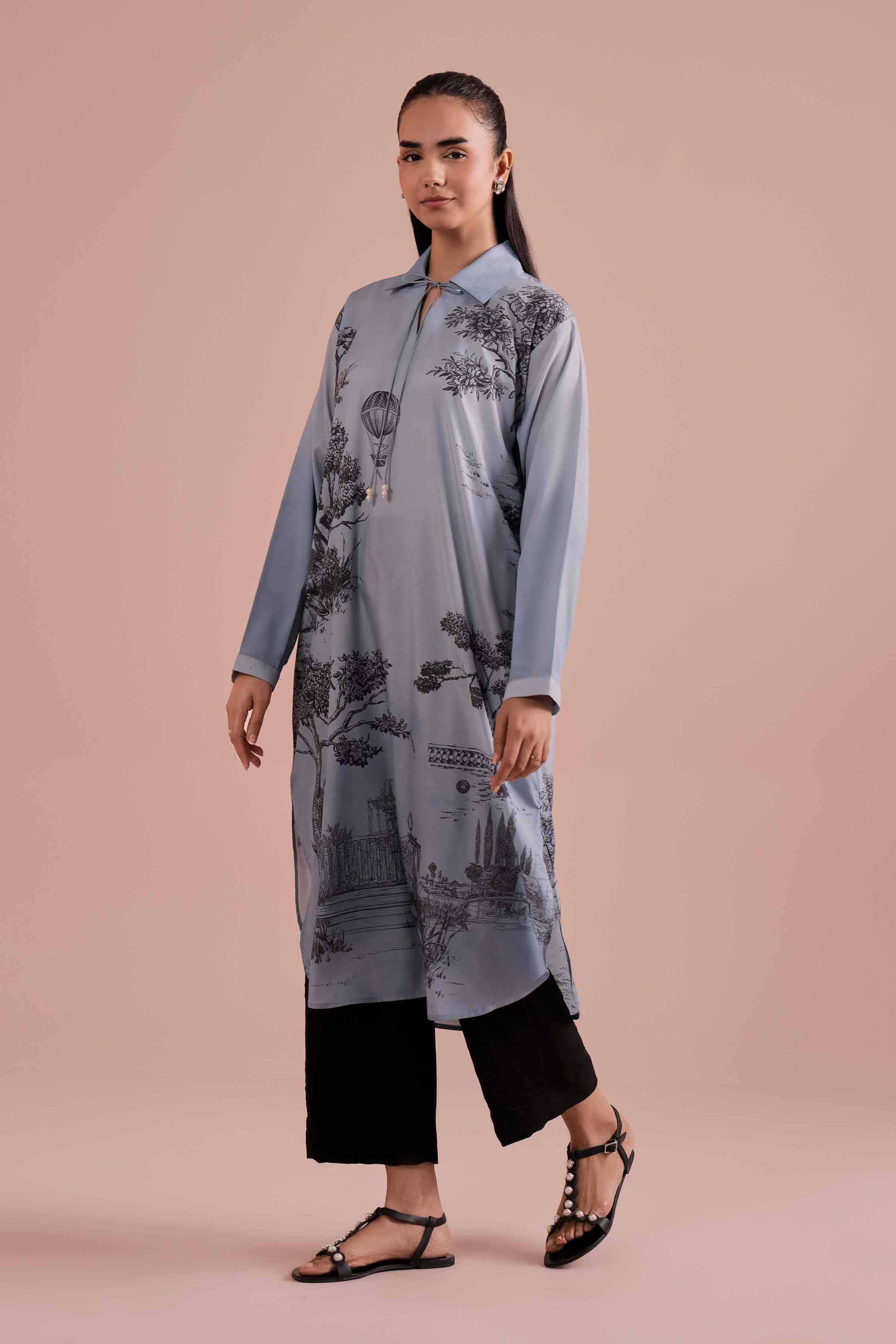Printed Tunic - AS26-11 NishatUAE Blue Silk 1PC Printed Ready To Wear