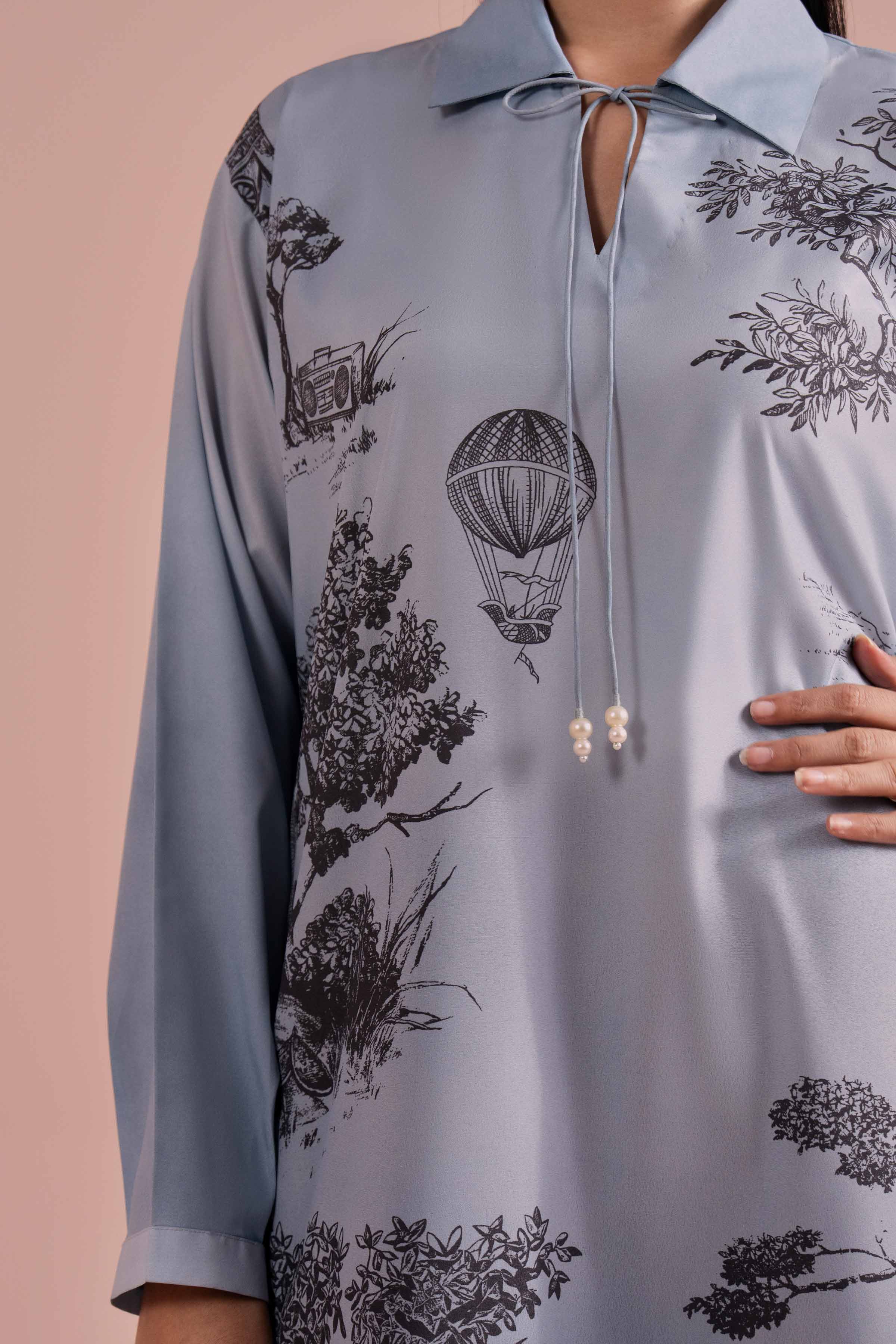 Printed Tunic - AS26-11 NishatUAE Blue Silk 1PC Printed Ready To Wear