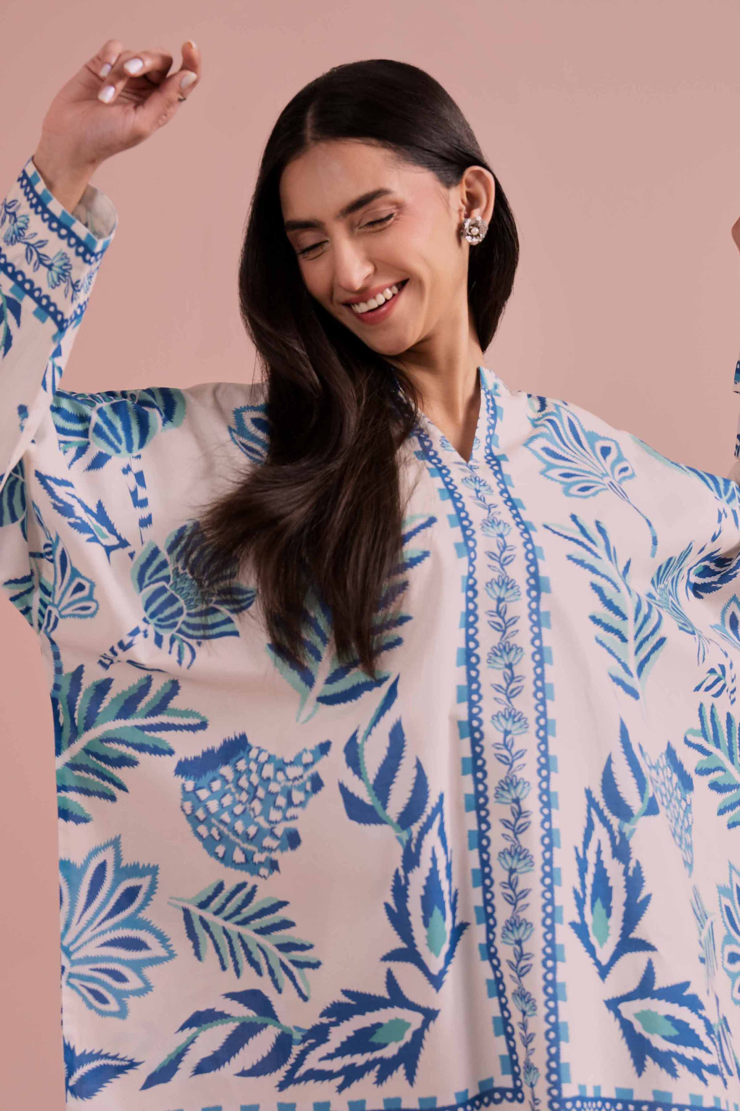 Printed Tunic - AS26-13 NishatUAE White Cambric 1PC Printed Ready To Wear