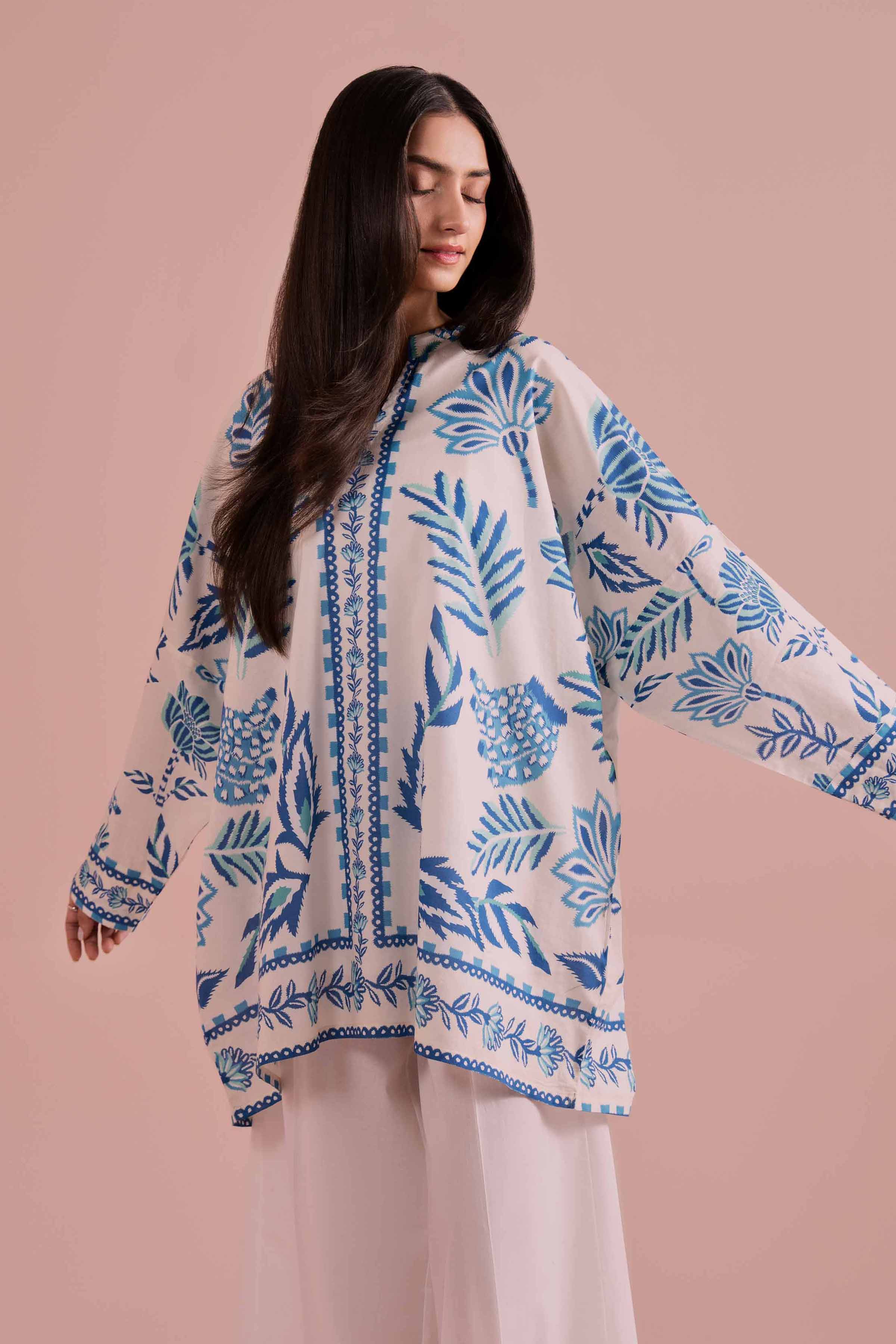 Printed Tunic - AS26-13 NishatUAE White Cambric 1PC Printed Ready To Wear