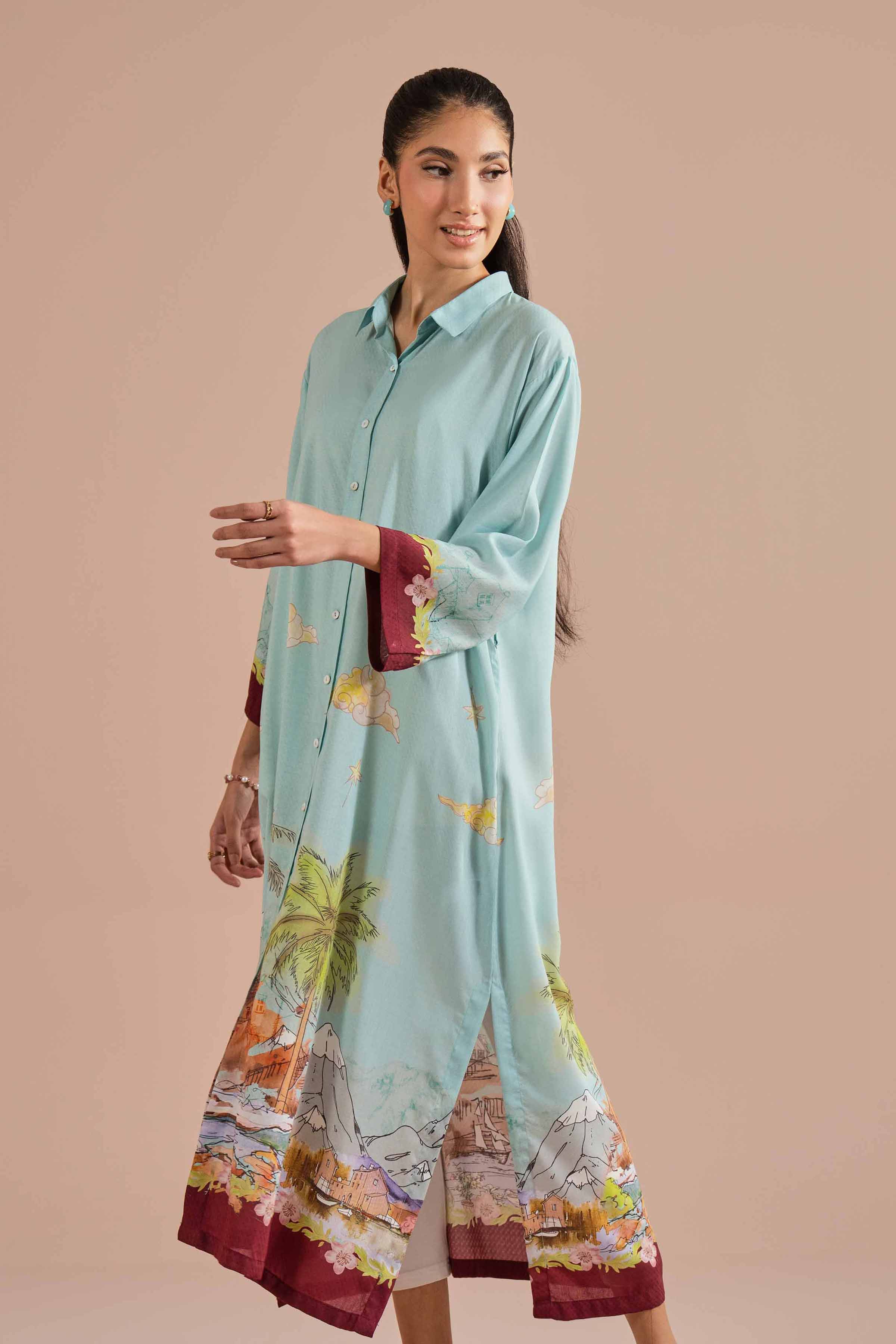 Printed Dress - AS26-14 NishatUAE Blue Dobby 1PC Printed Ready To Wear