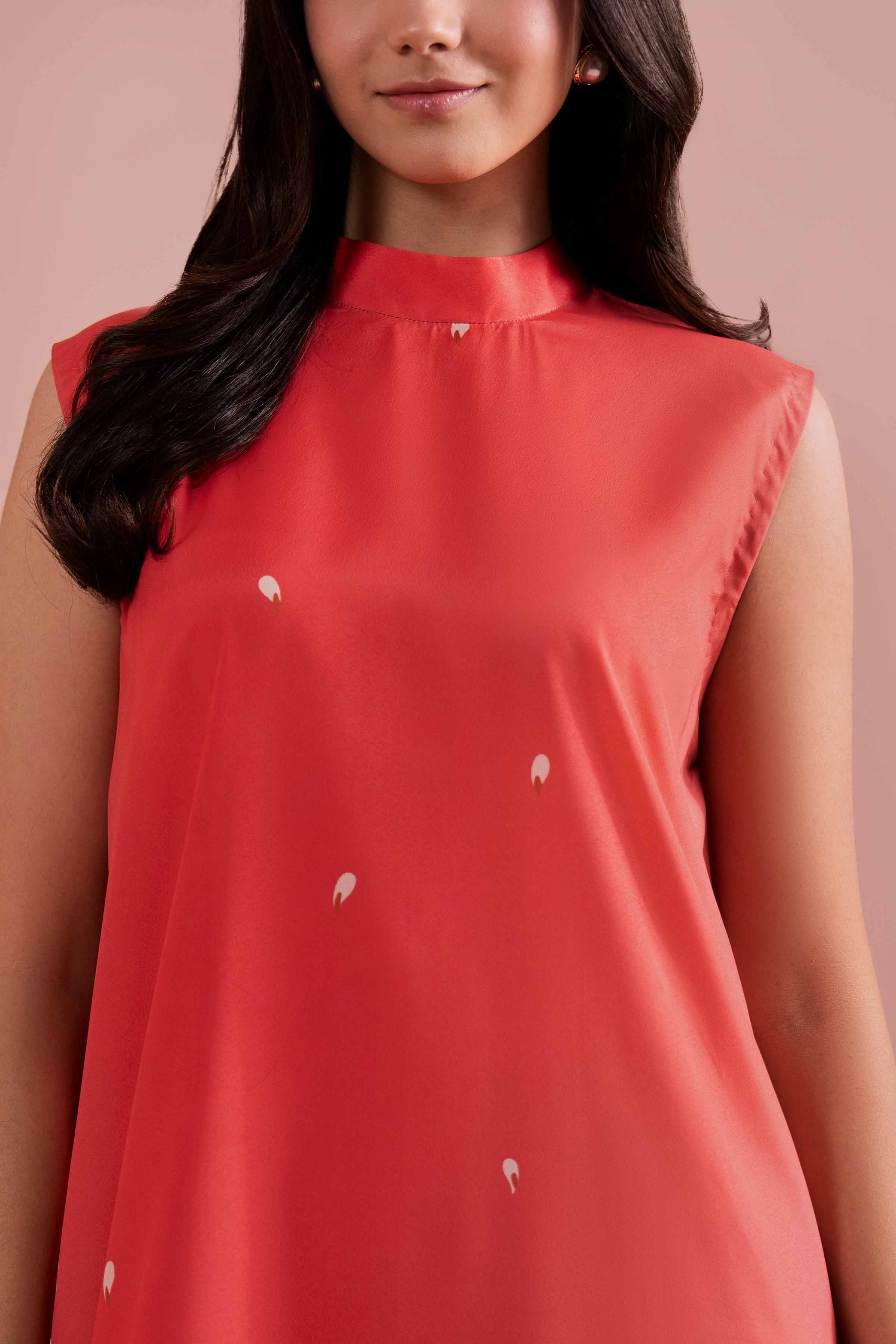 Printed Shirt - AS26-16 Red Silk 1PC Printed READY TO WEAR