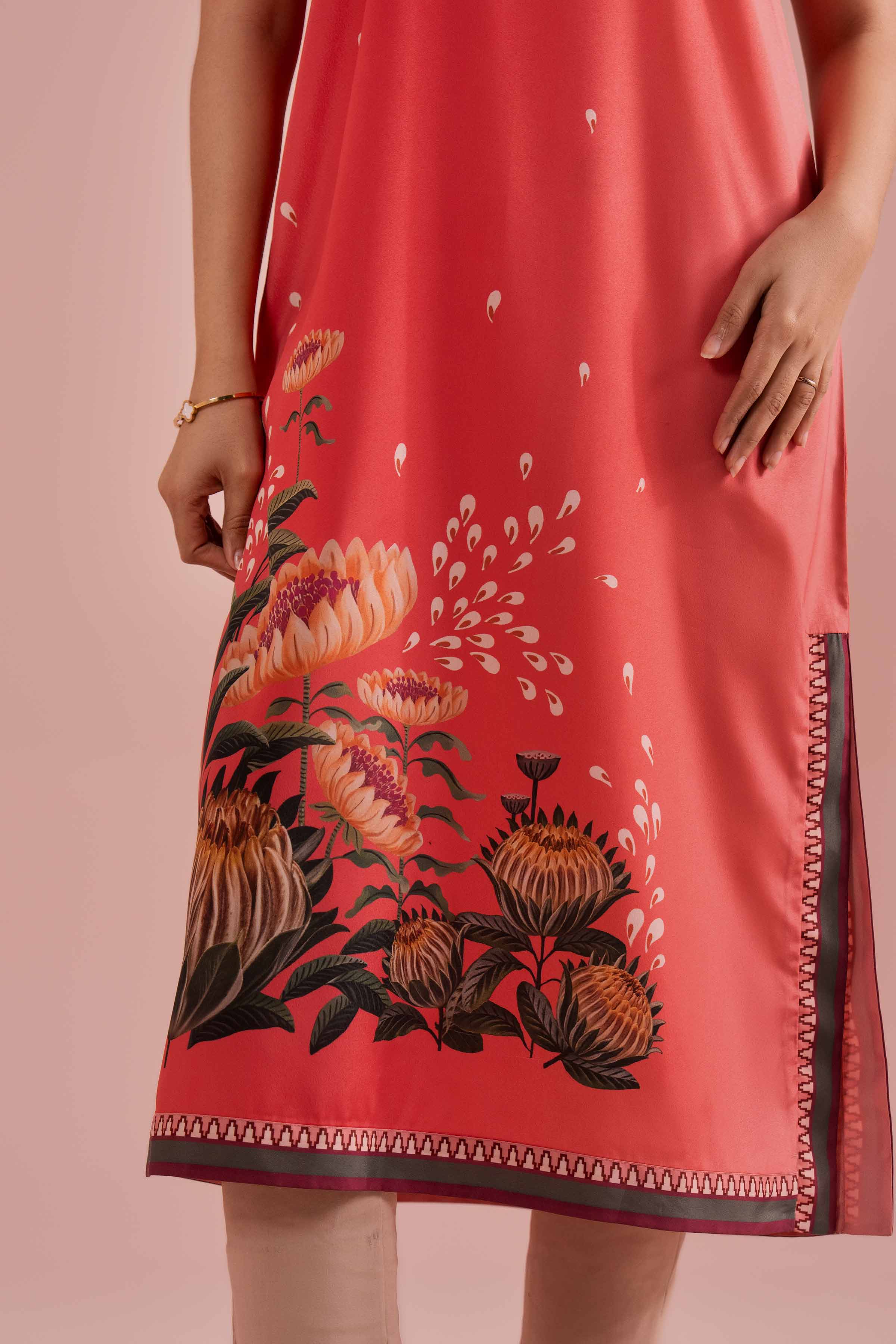 Printed Shirt - AS26-16 Red Silk 1PC Printed READY TO WEAR