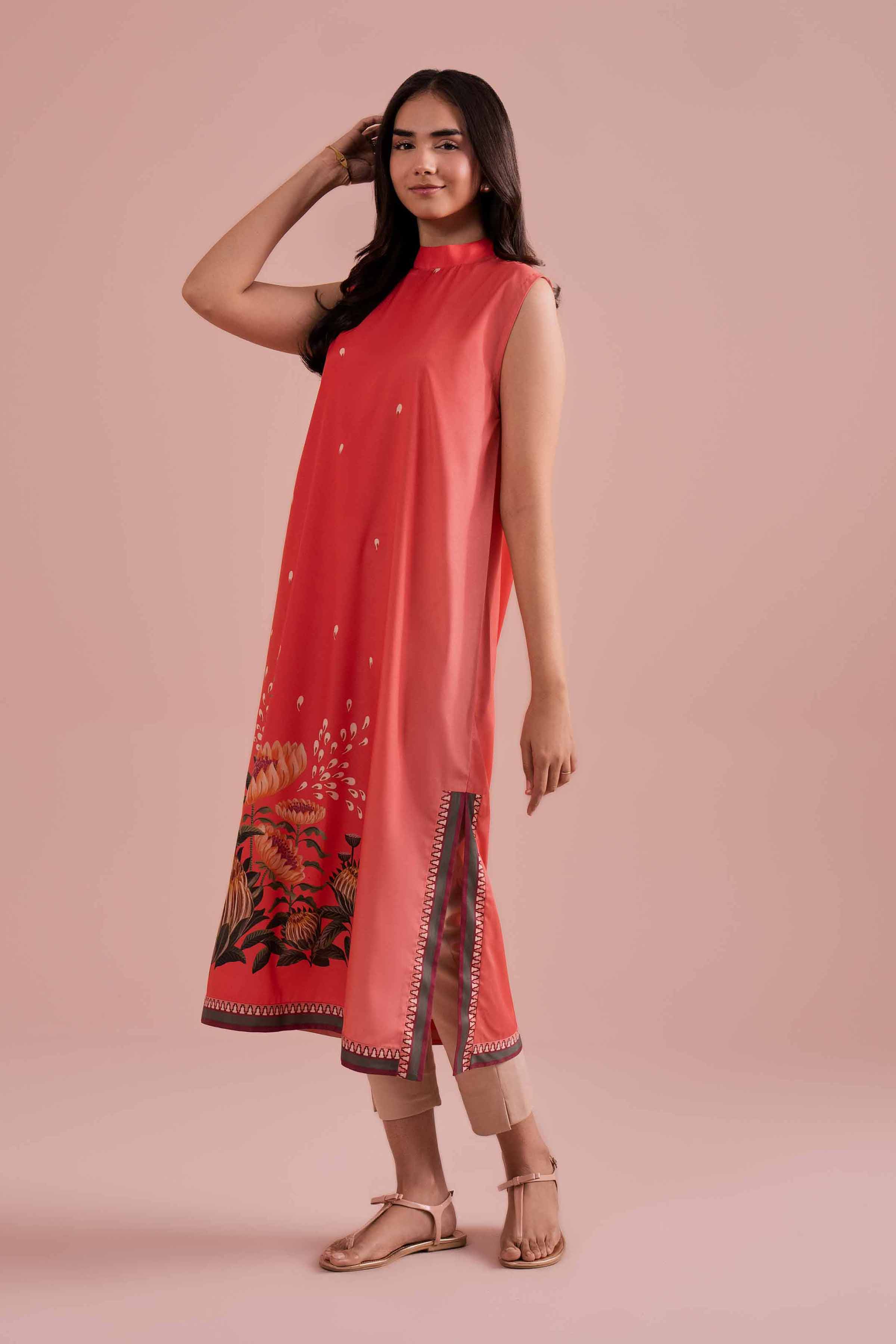 Printed Shirt - AS26-16 Red Silk 1PC Printed READY TO WEAR