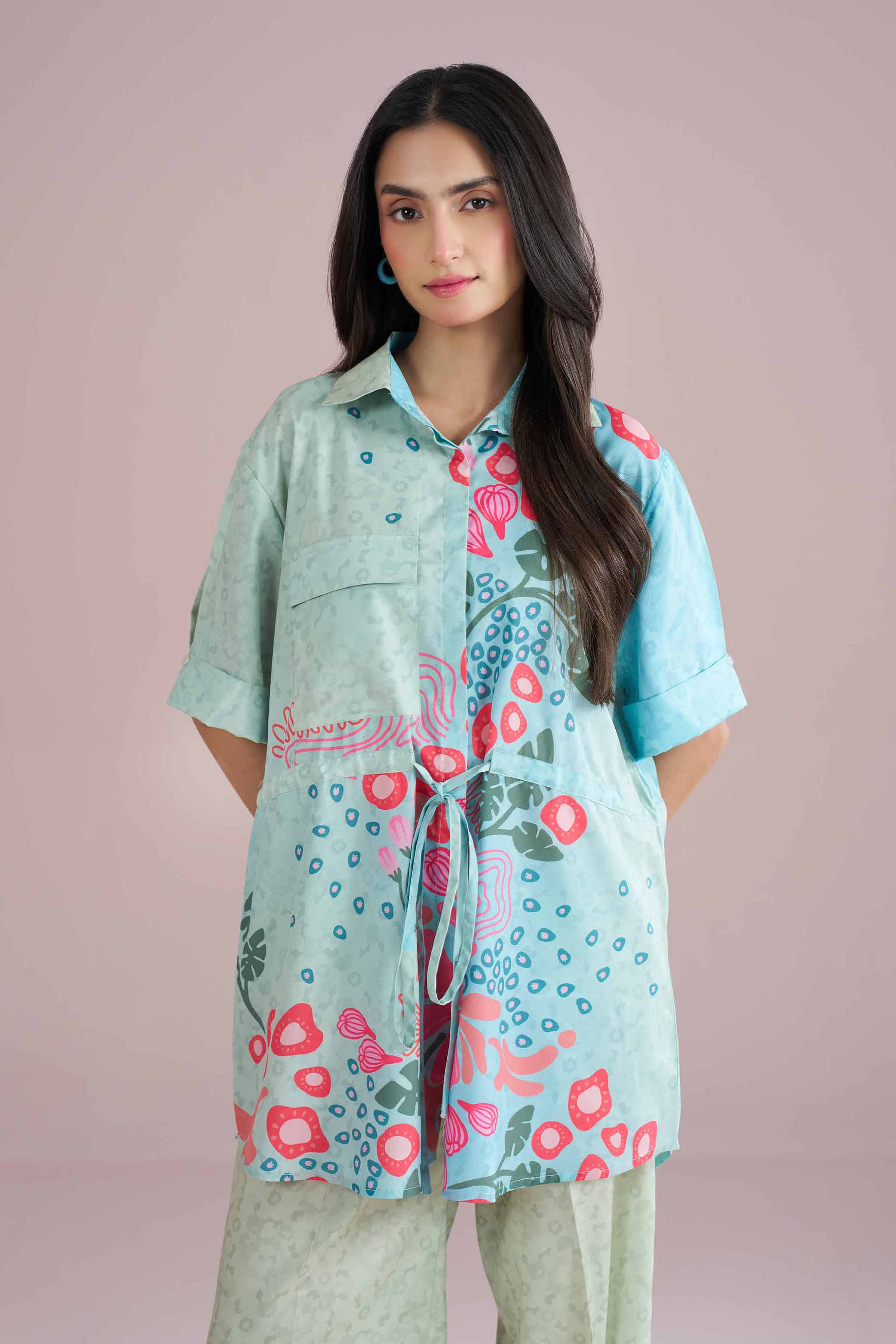 2 Piece - Printed Suit - AS26-17 Green Silk 2PC Printed