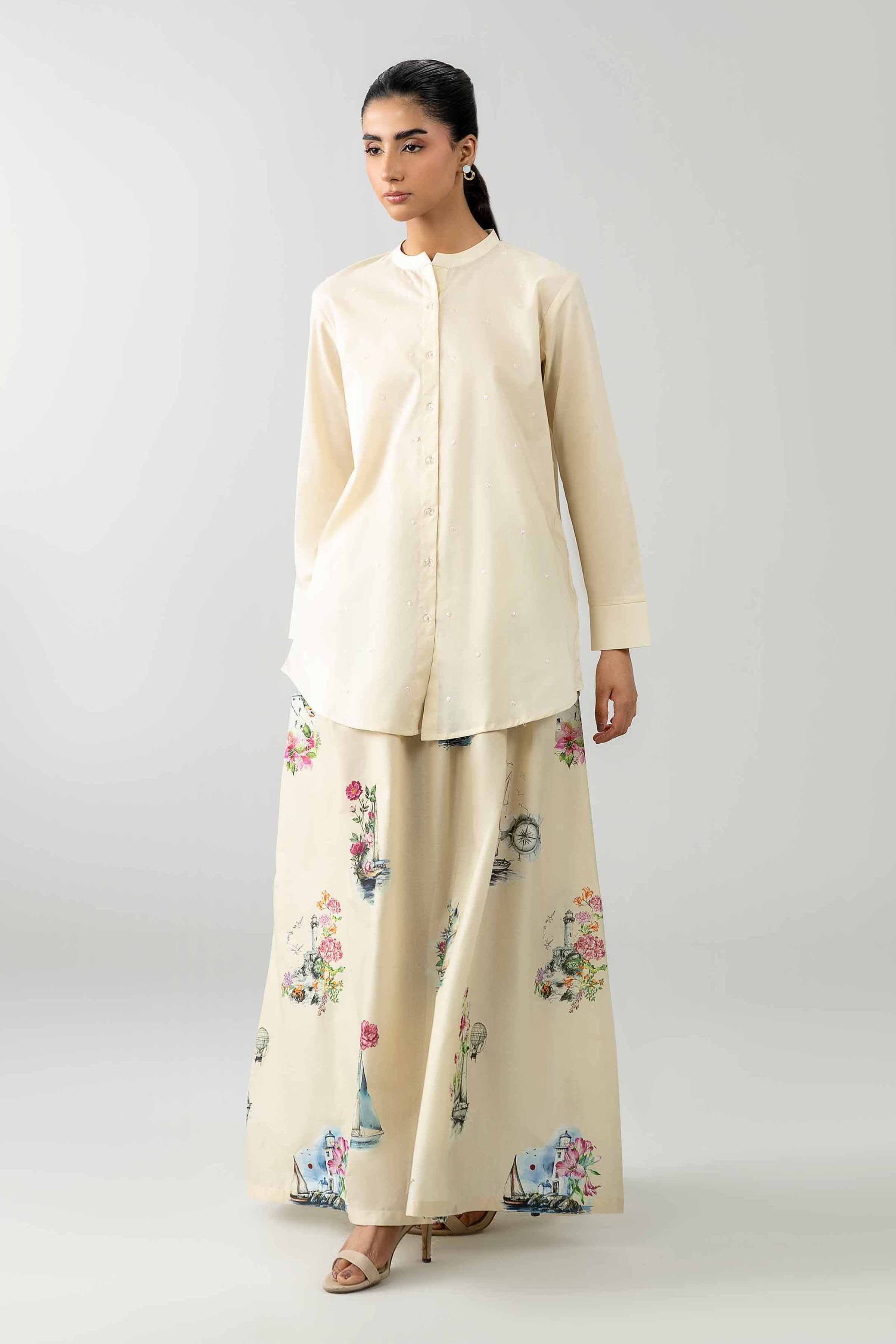 2 Piece - Printed Suit - AS26-20 Off White Cambric 2PC Printed READY TO WEAR