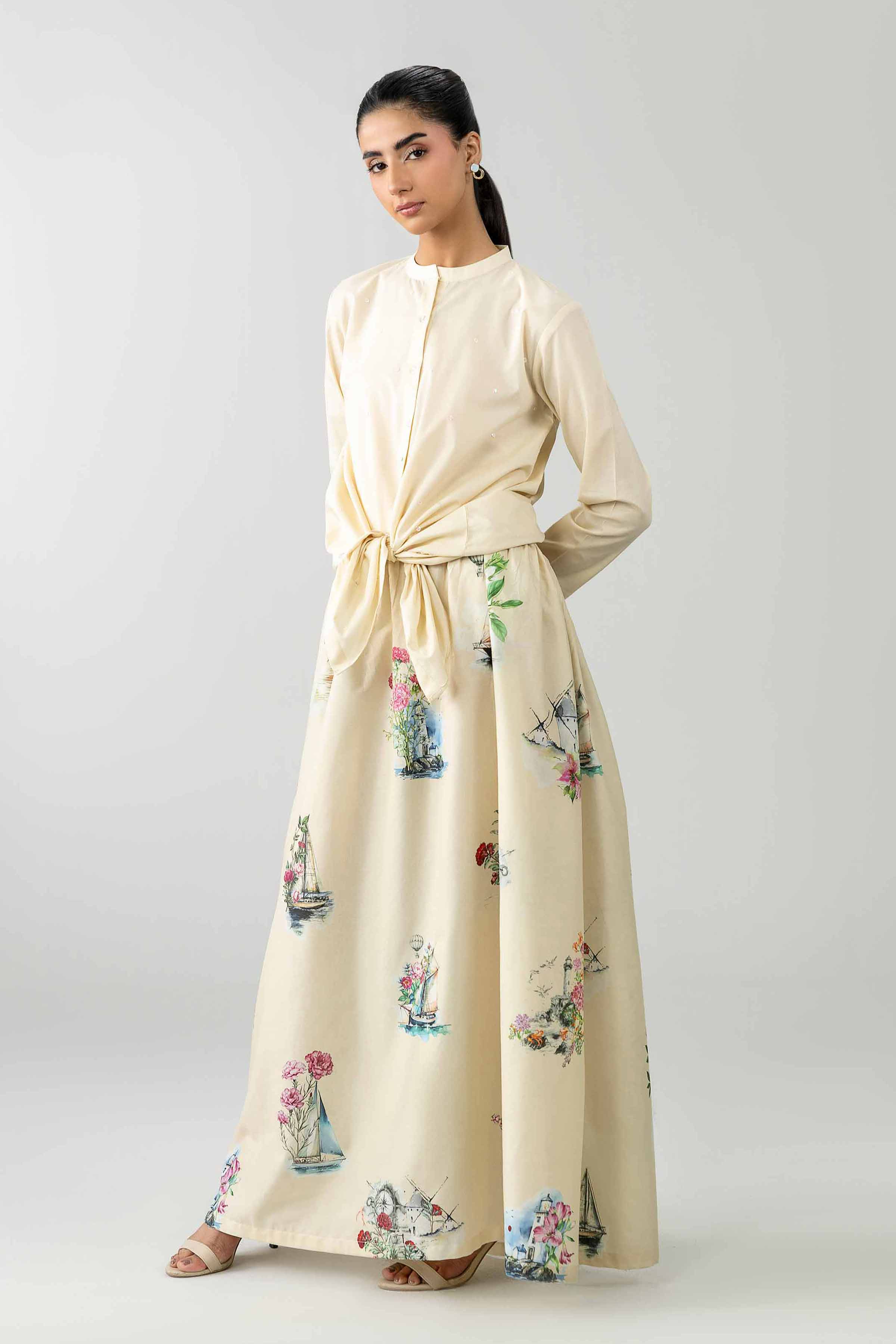 2 Piece - Printed Suit - AS26-20 Off White Cambric 2PC Printed READY TO WEAR