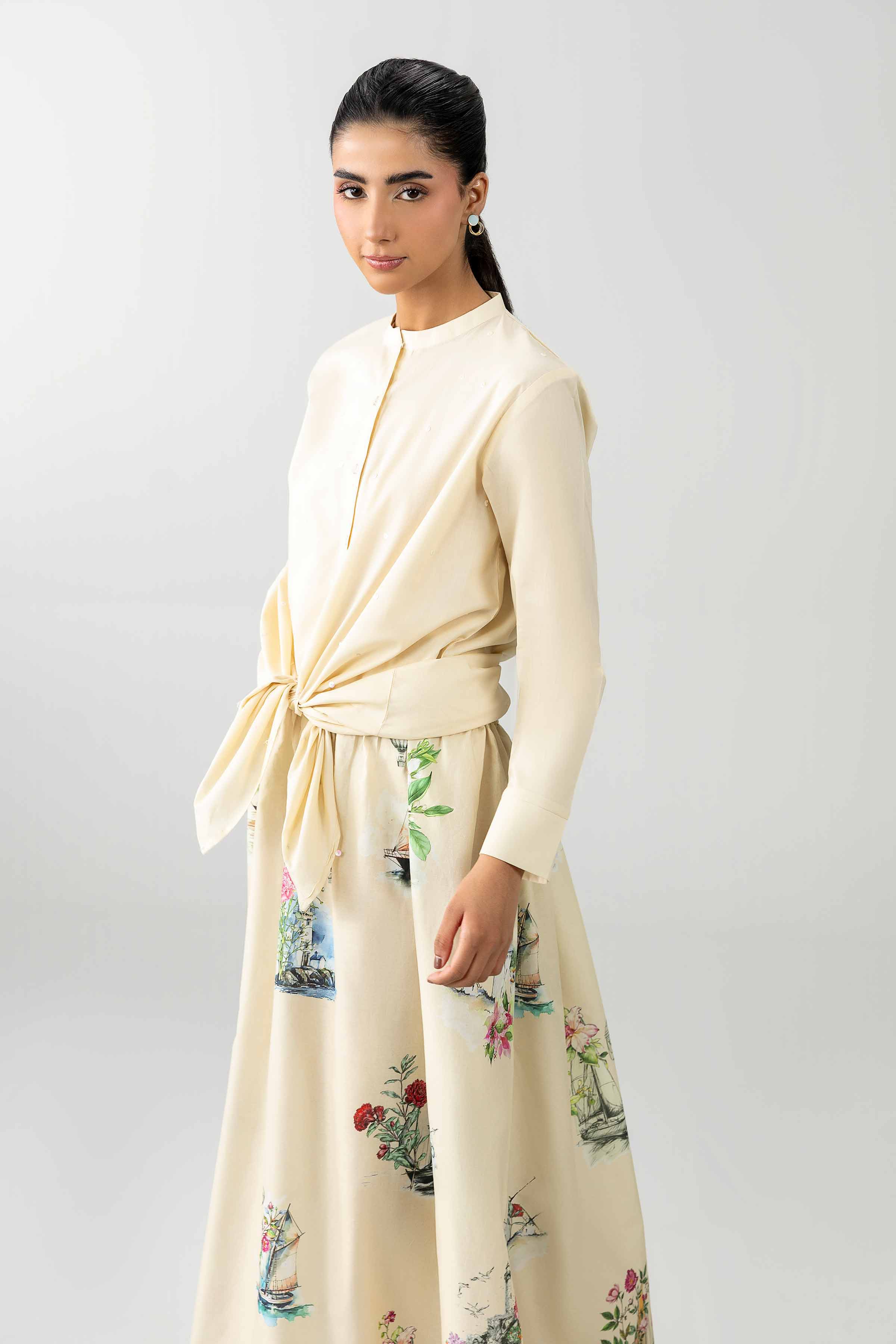 2 Piece - Printed Suit - AS26-20 Off White Cambric 2PC Printed READY TO WEAR