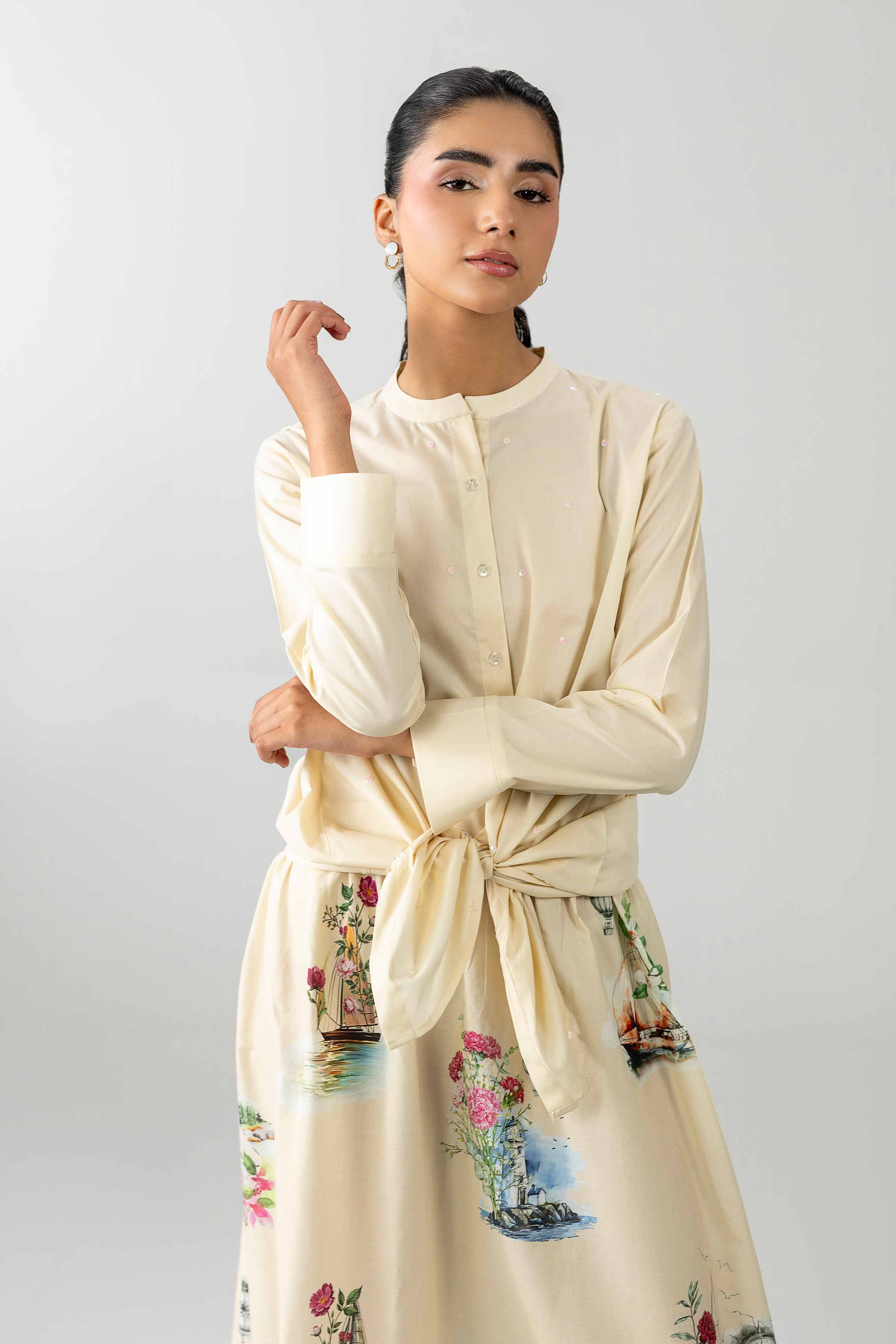 2 Piece - Printed Suit - AS26-20 Off White Cambric 2PC Printed READY TO WEAR