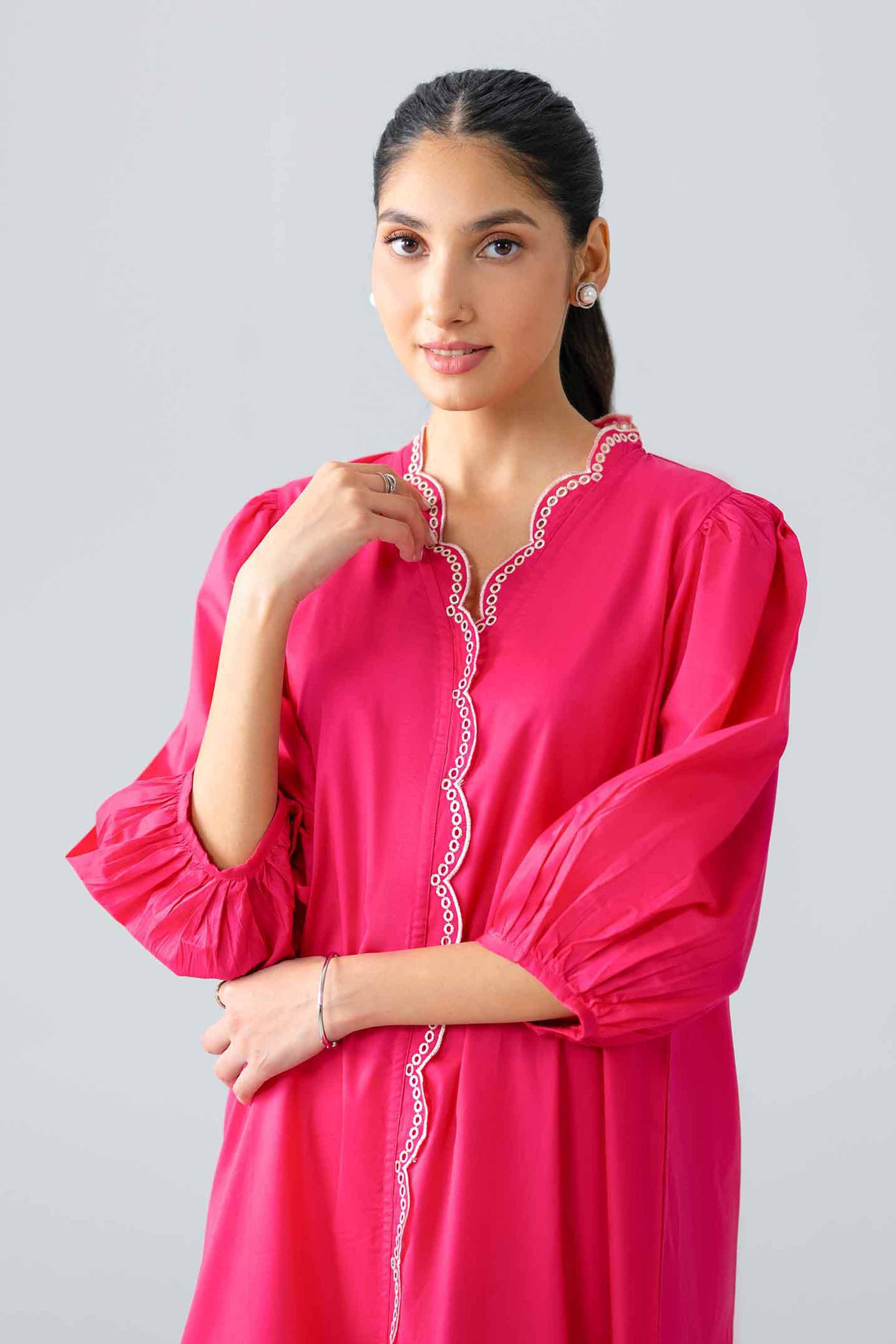 Embroidered Dress - AS26-23 Pink Cambric 1PC Embroidered READY TO WEAR