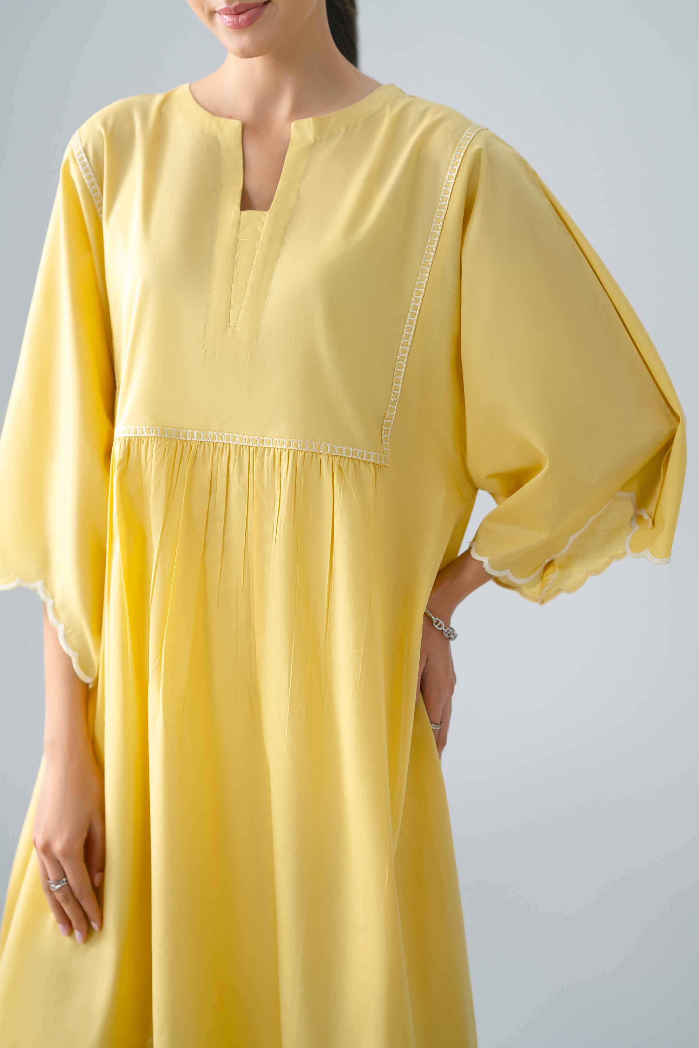 Embroidered Dress - AS26-24 Yellow Cambric 1PC Embroidered READY TO WEAR