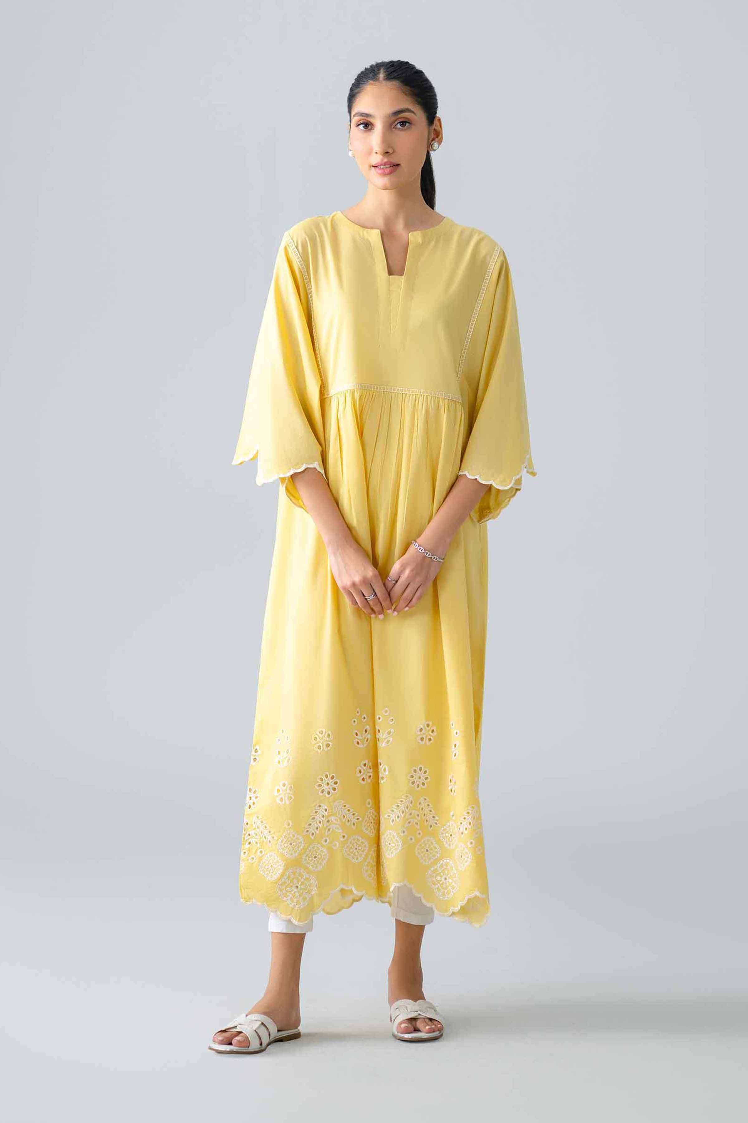 Embroidered Dress - AS26-24 Yellow Cambric 1PC Embroidered READY TO WEAR