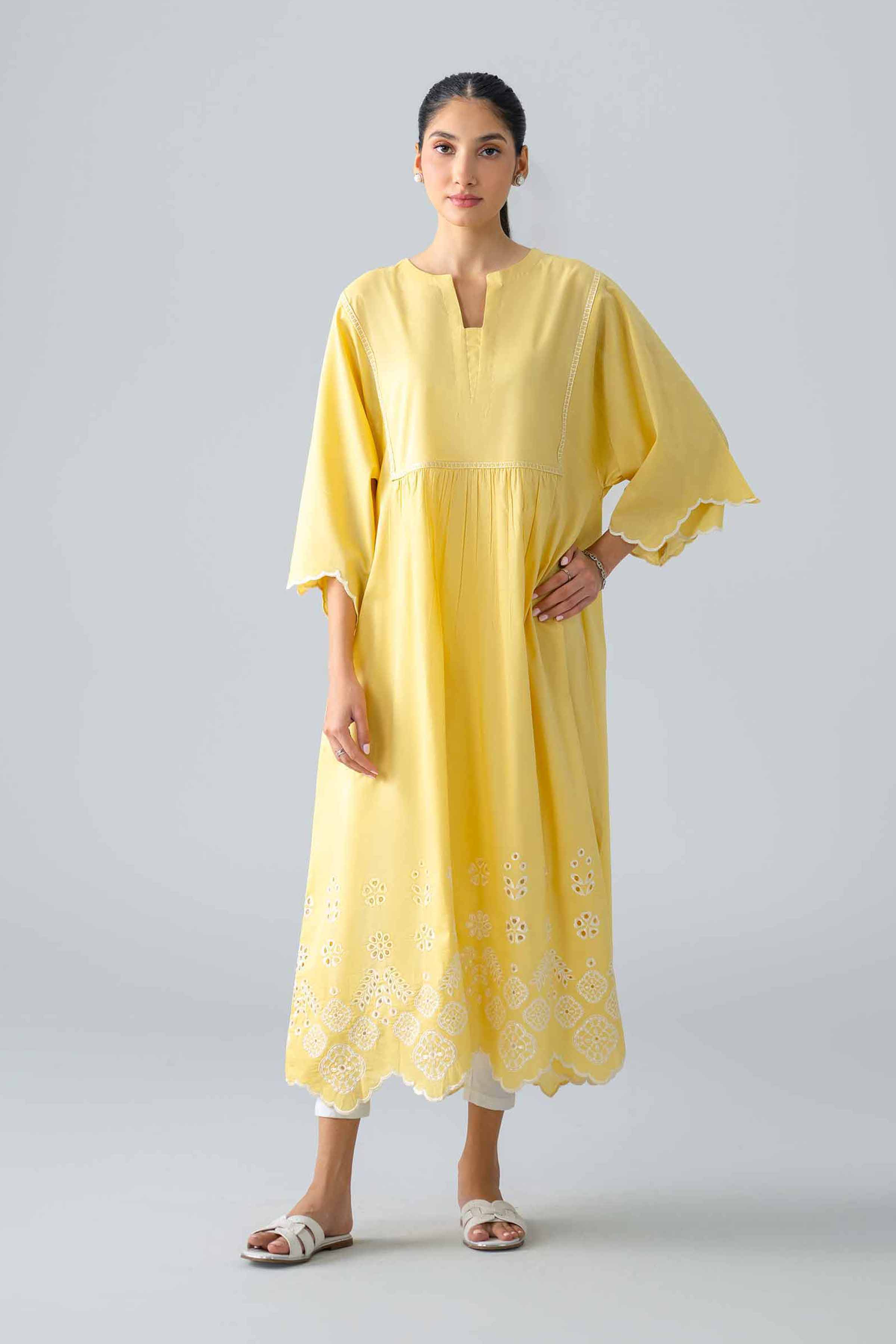 Embroidered Dress - AS26-24 Yellow Cambric 1PC Embroidered READY TO WEAR