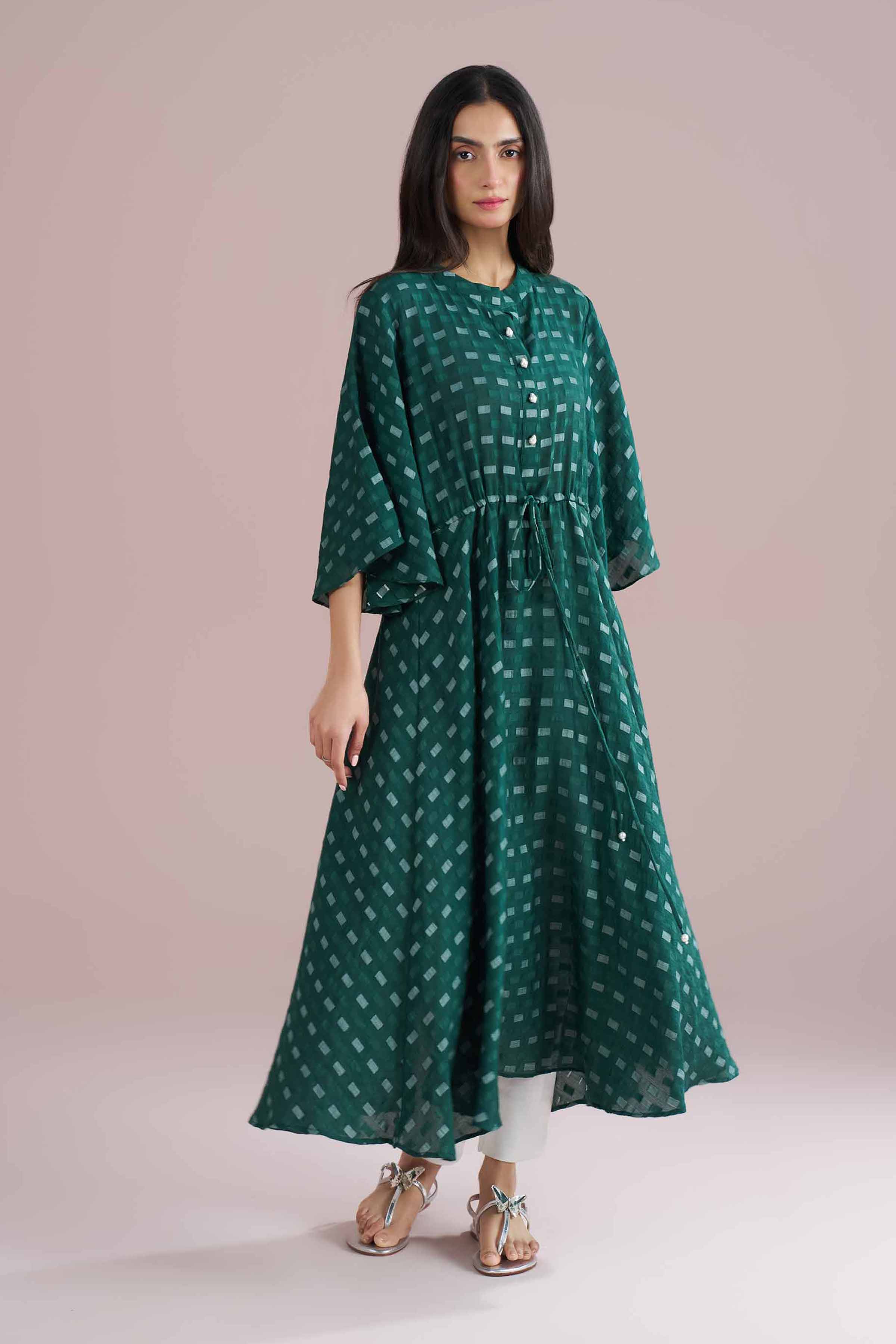 Basic Dress - AS26-27 Green Jacquard 1PC Solids READY TO WEAR
