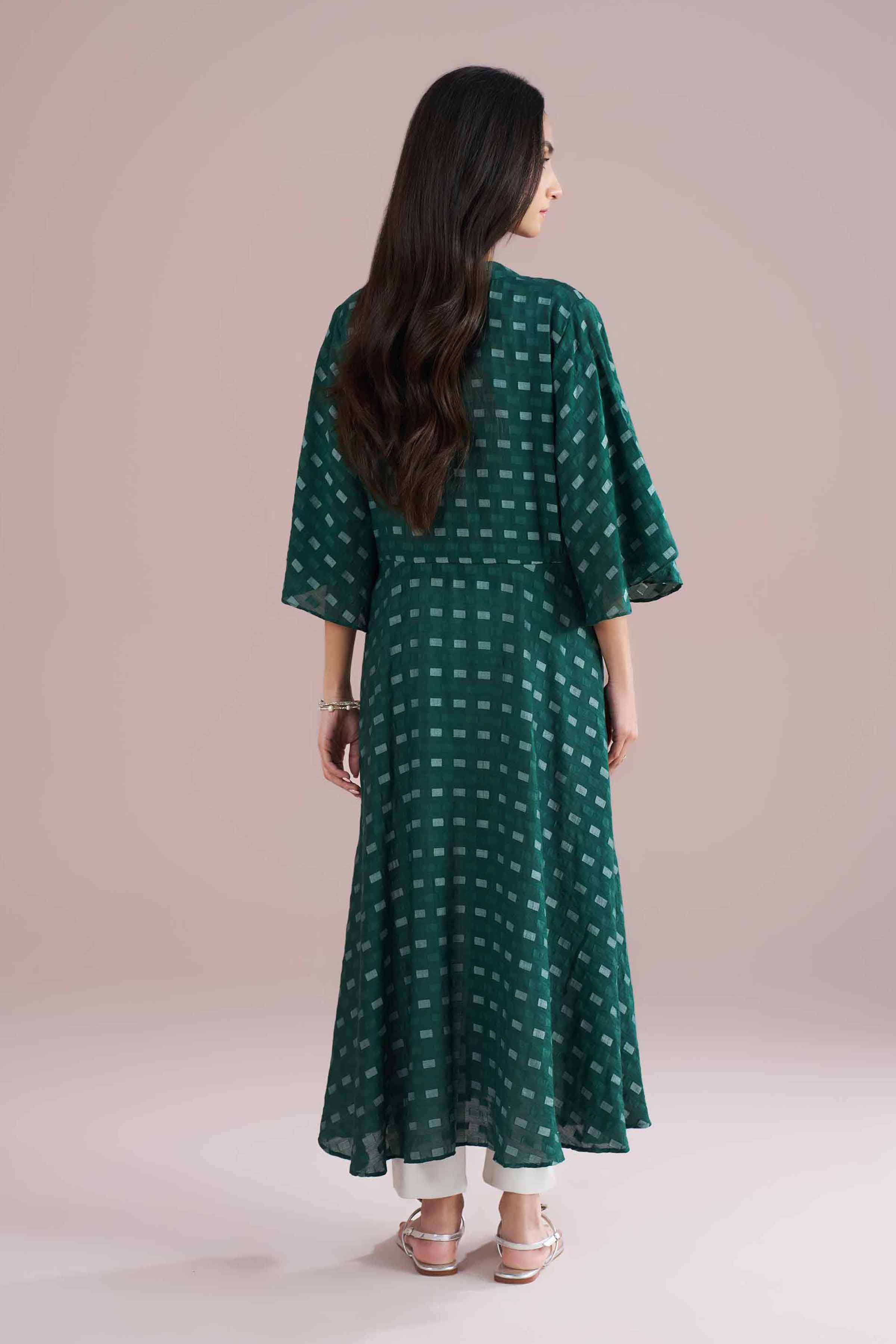 Basic Dress - AS26-27 Green Jacquard 1PC Solids READY TO WEAR
