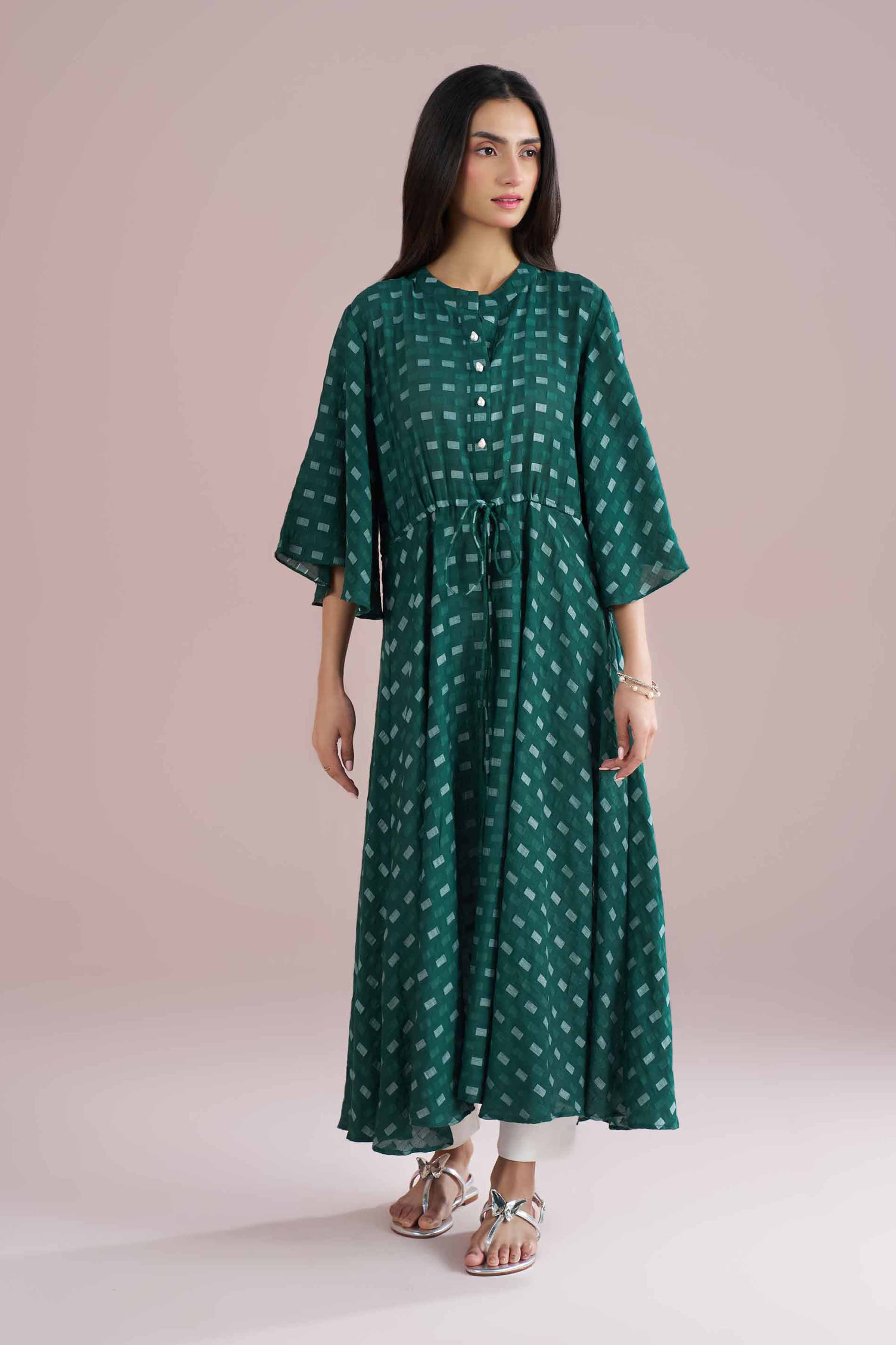 Basic Dress - AS26-27 Green Jacquard 1PC Solids READY TO WEAR