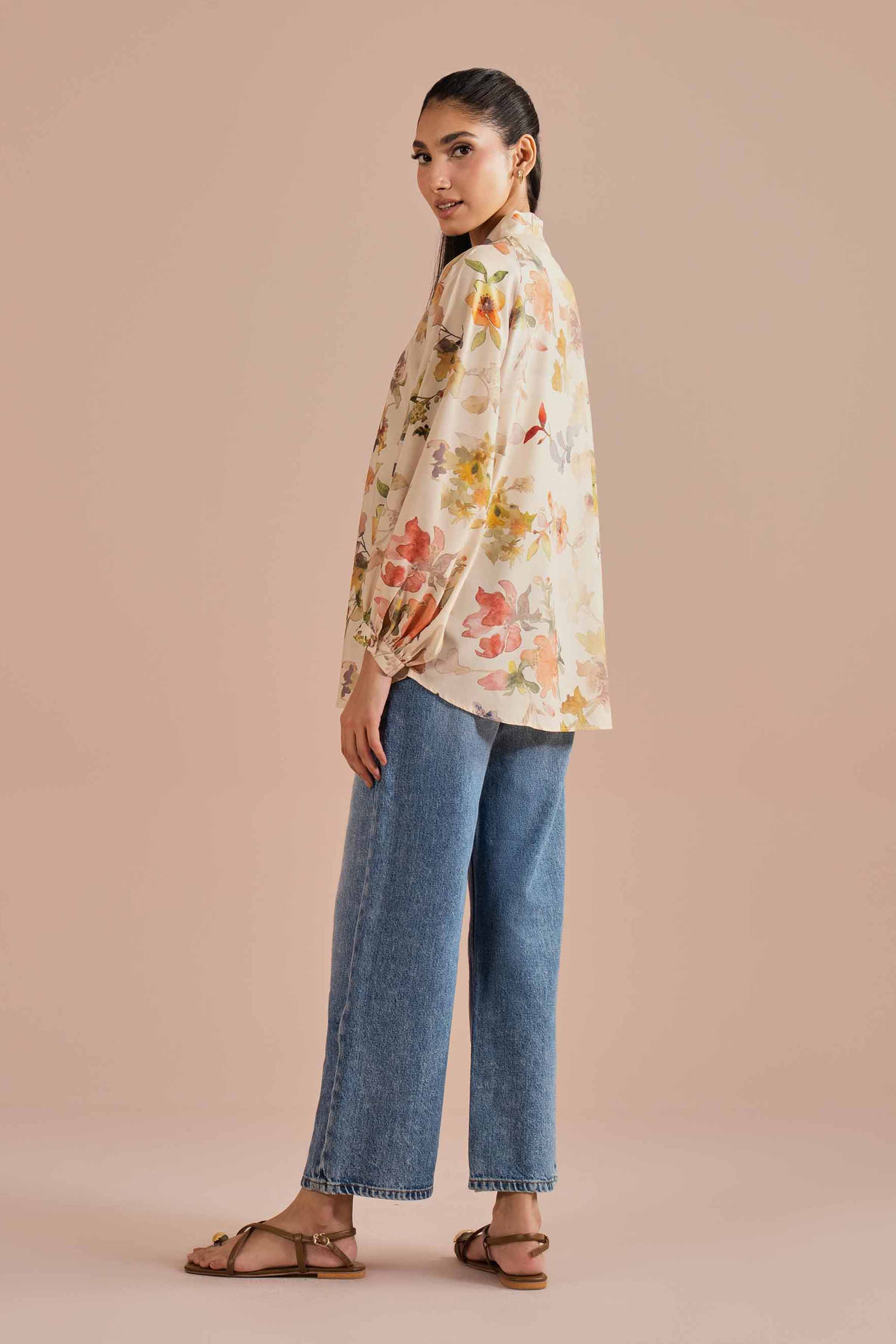 Printed Tunic - AS26-31 Beige Silk 1PC Printed READY TO WEAR