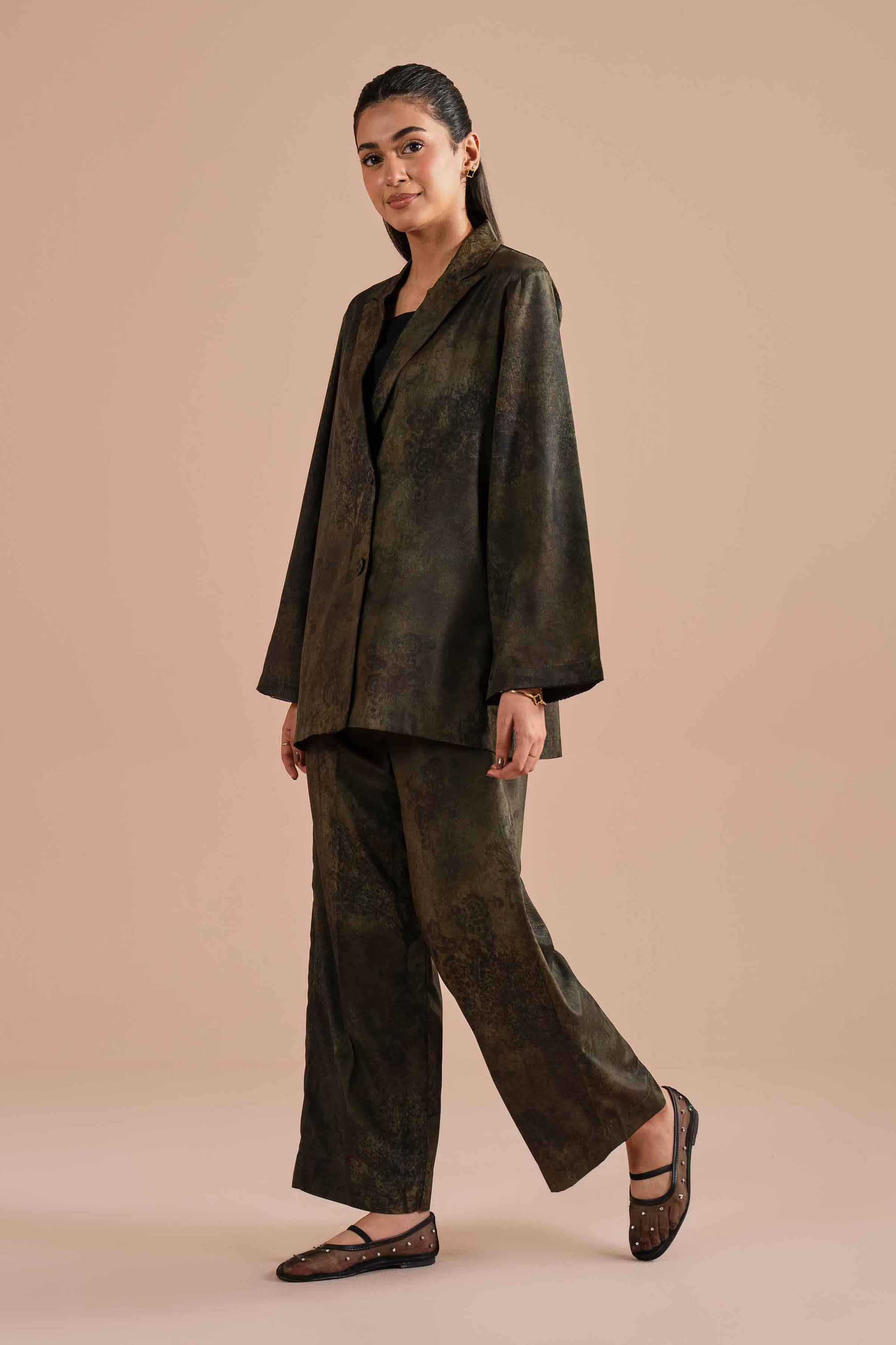 2 Piece - Printed Suit - AS26-32 Ready To Wear Green Silk 2PC Printed