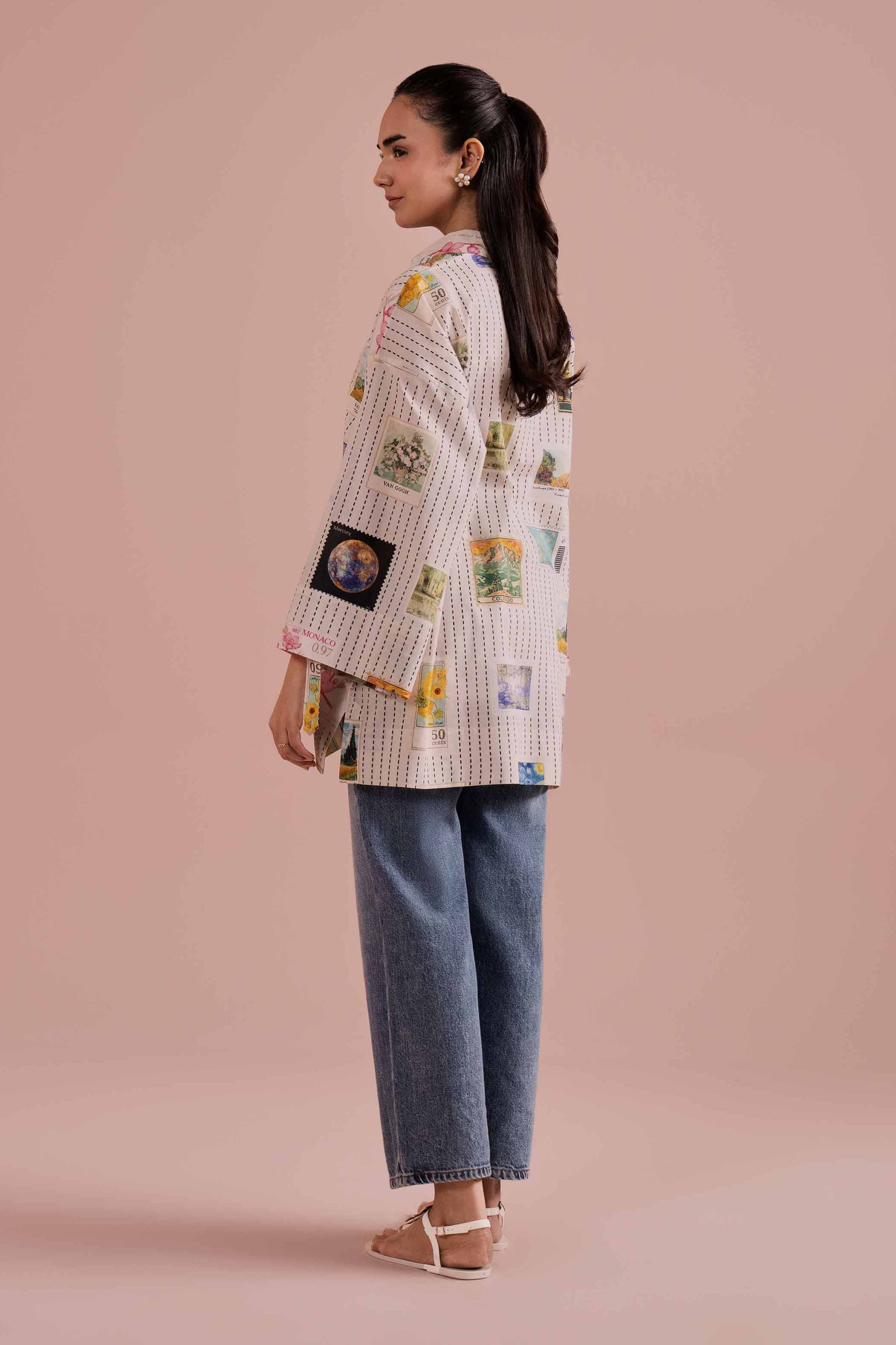 Printed Tunic - AS26-33 White Cambric 1PC Printed READY TO WEAR