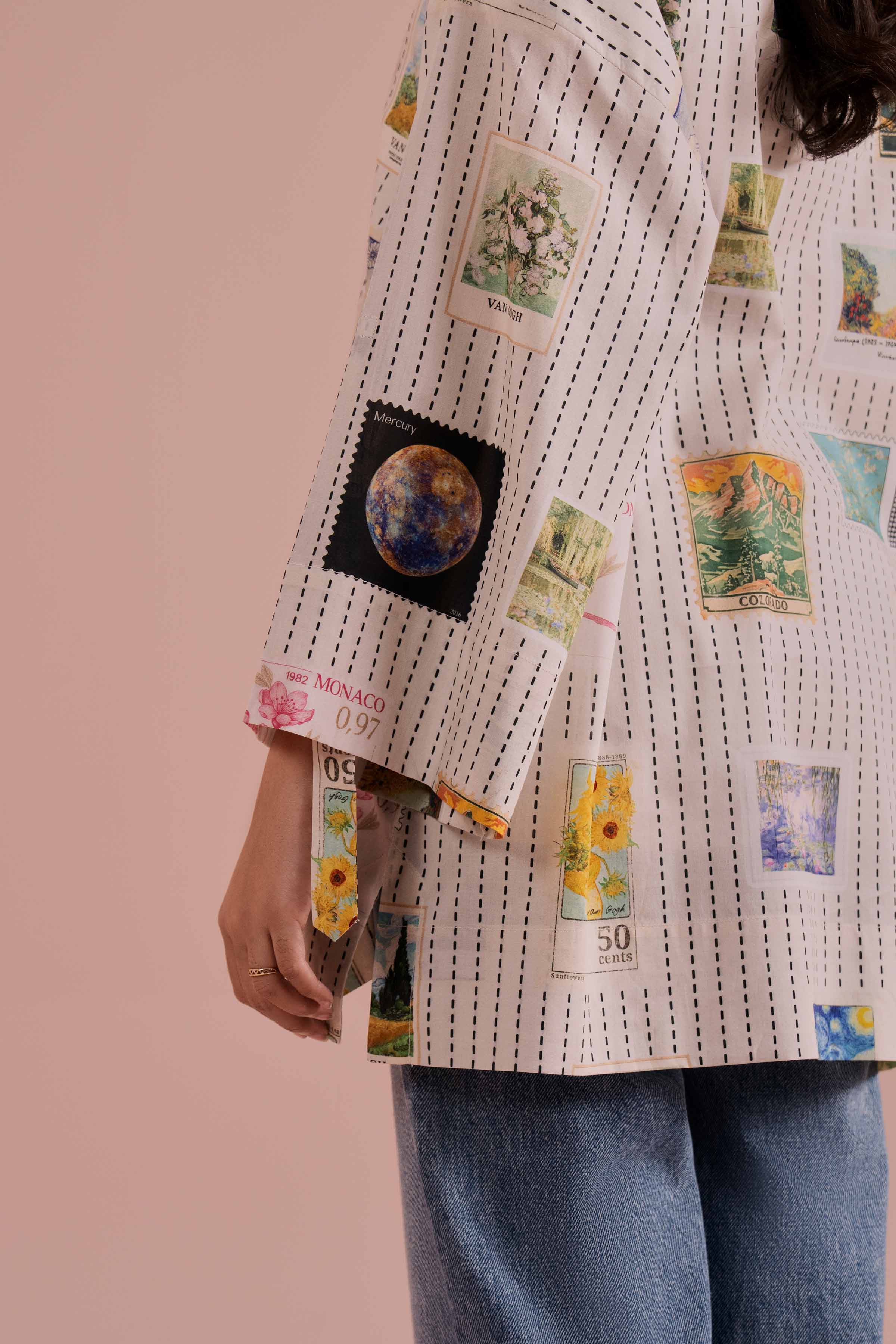 Printed Tunic - AS26-33 White Cambric 1PC Printed READY TO WEAR