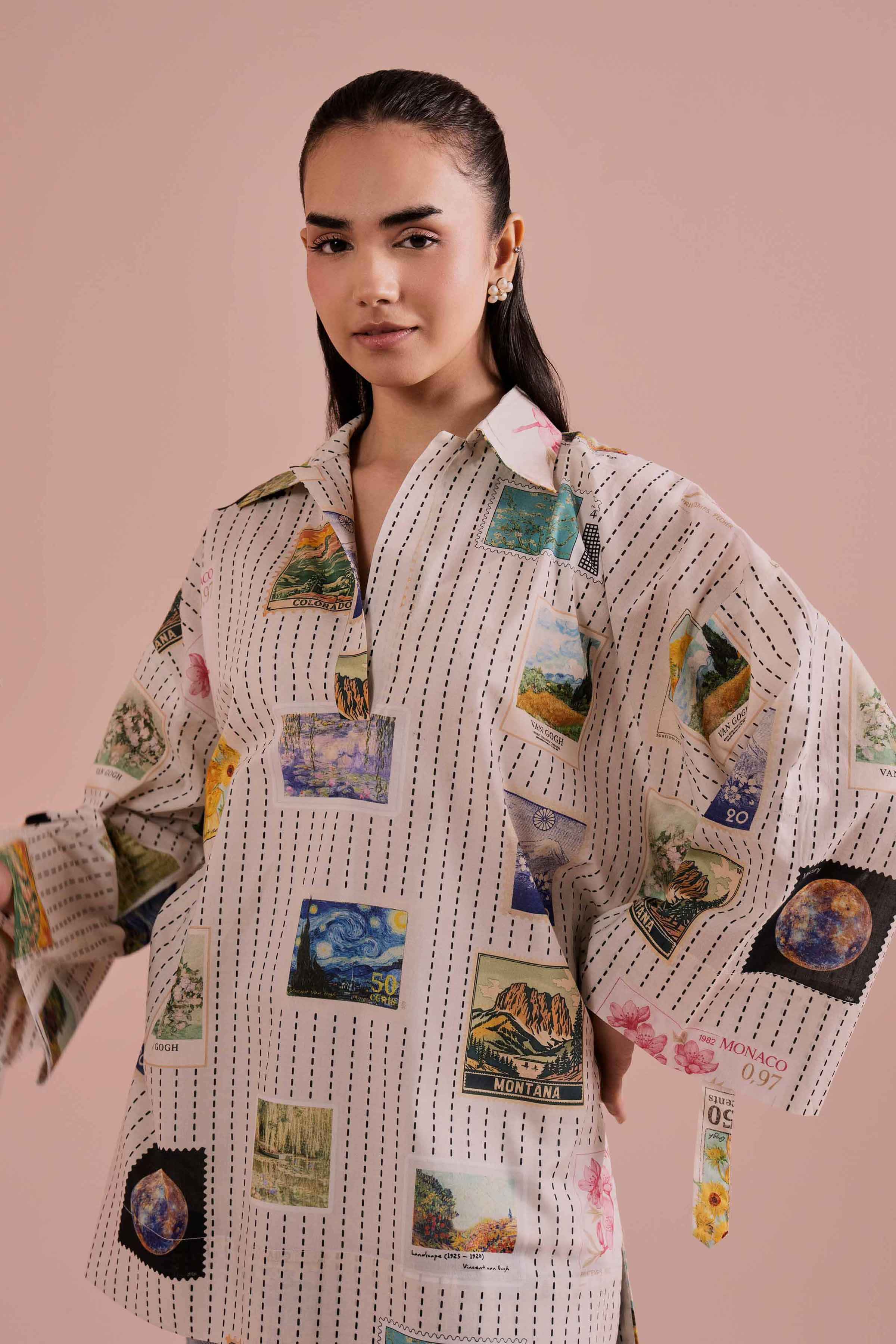 Printed Tunic - AS26-33 White Cambric 1PC Printed READY TO WEAR