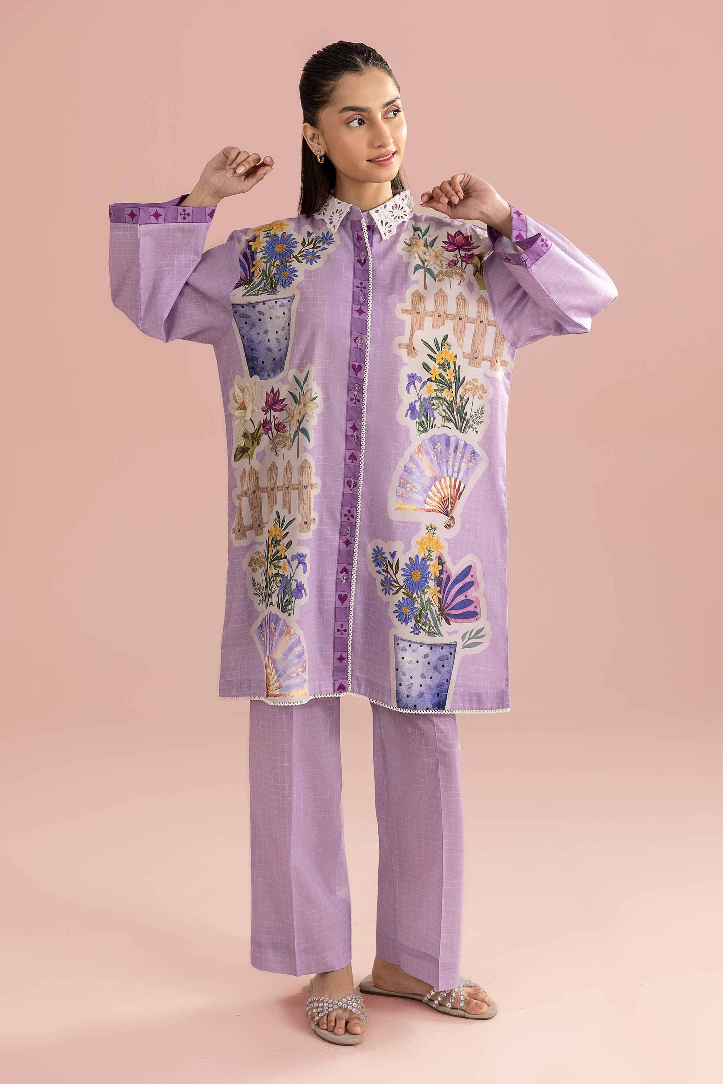 2 Piece - Printed Suit - AS26-35 Purple Cambric 2PC Printed READY TO WEAR