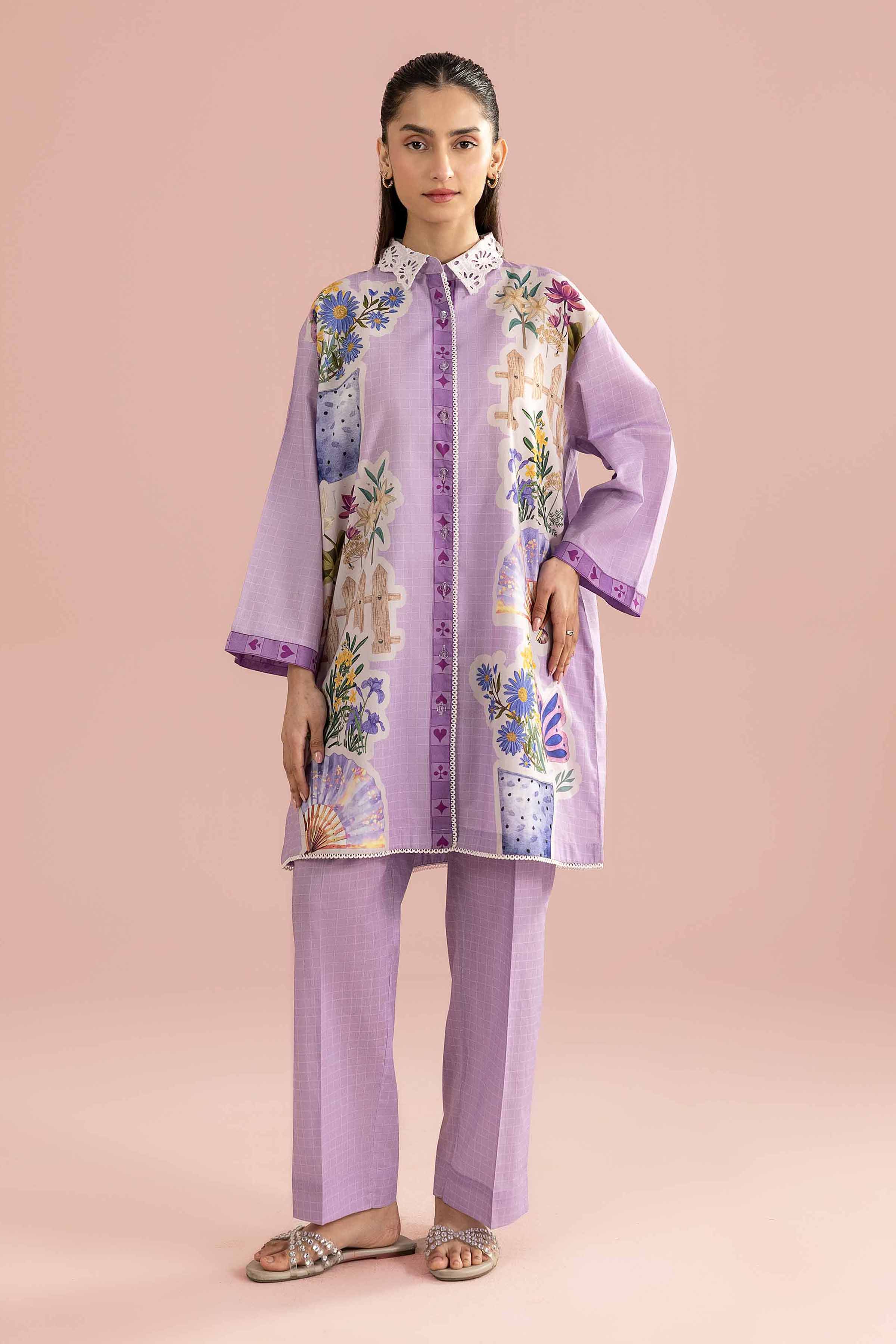 2 Piece - Printed Suit - AS26-35 Purple Cambric 2PC Printed READY TO WEAR