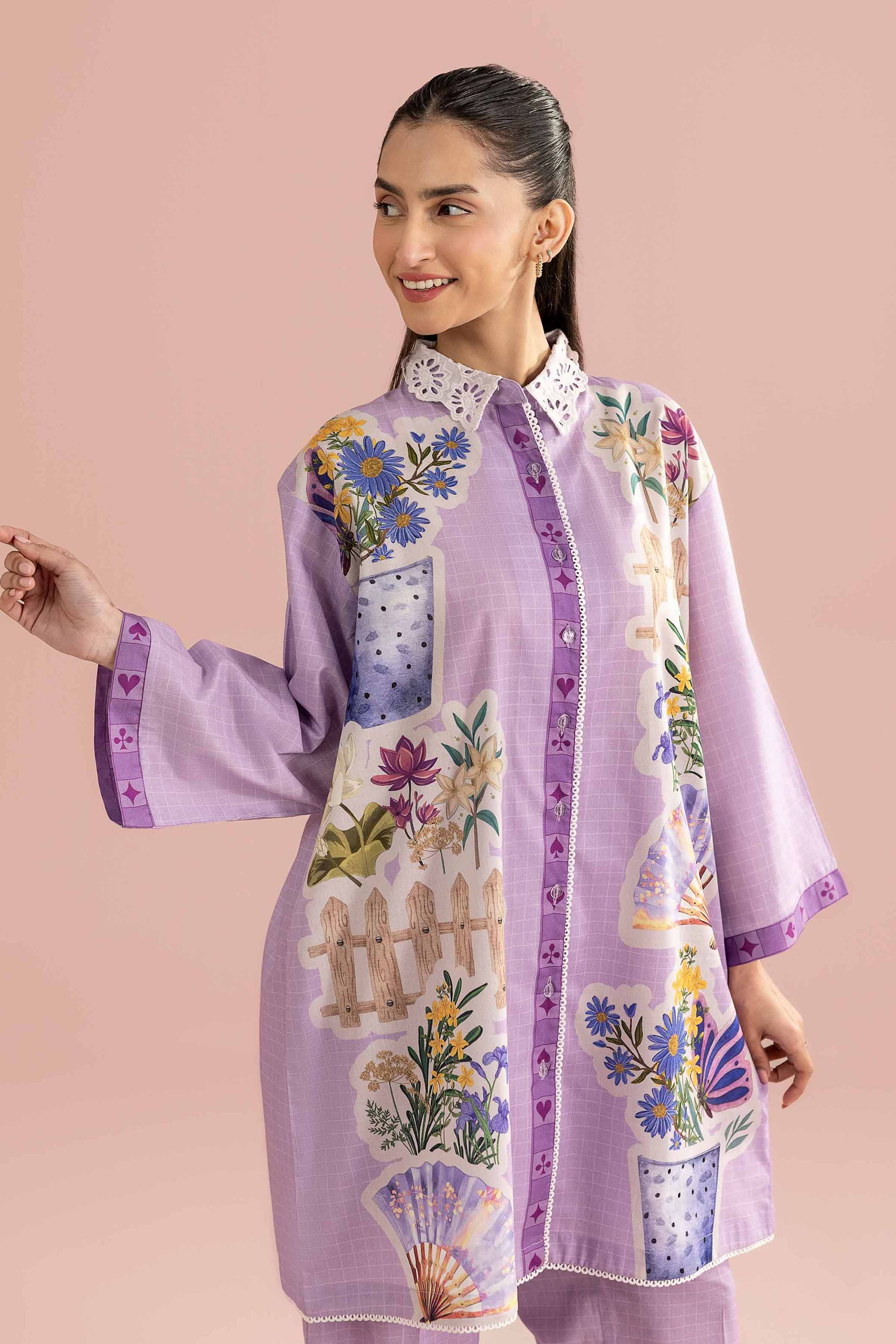 2 Piece - Printed Suit - AS26-35 Purple Cambric 2PC Printed READY TO WEAR