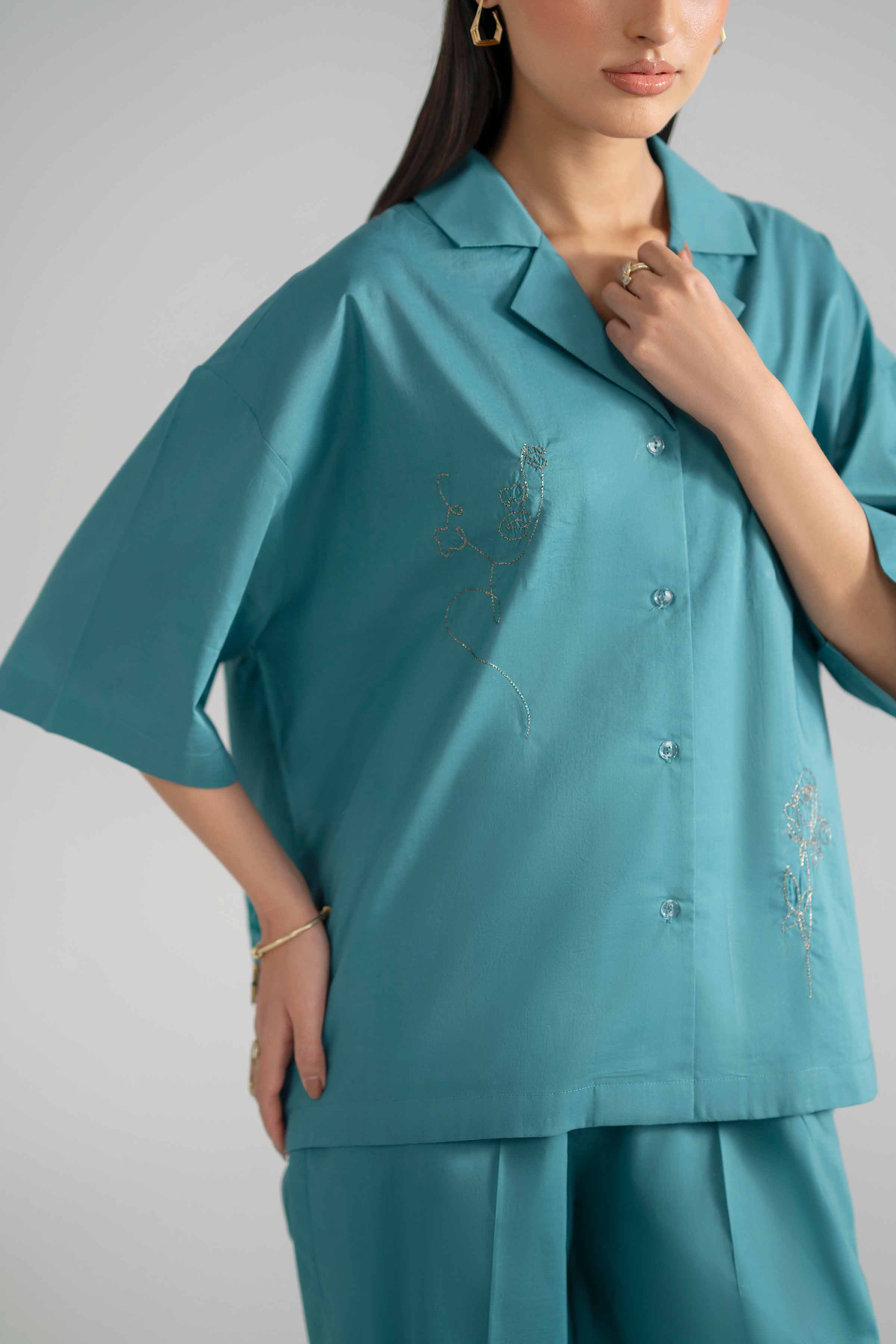 2 Piece - Embroidered Suit - AS26-39 Blue Cambric 2PC Embroidered READY TO WEAR