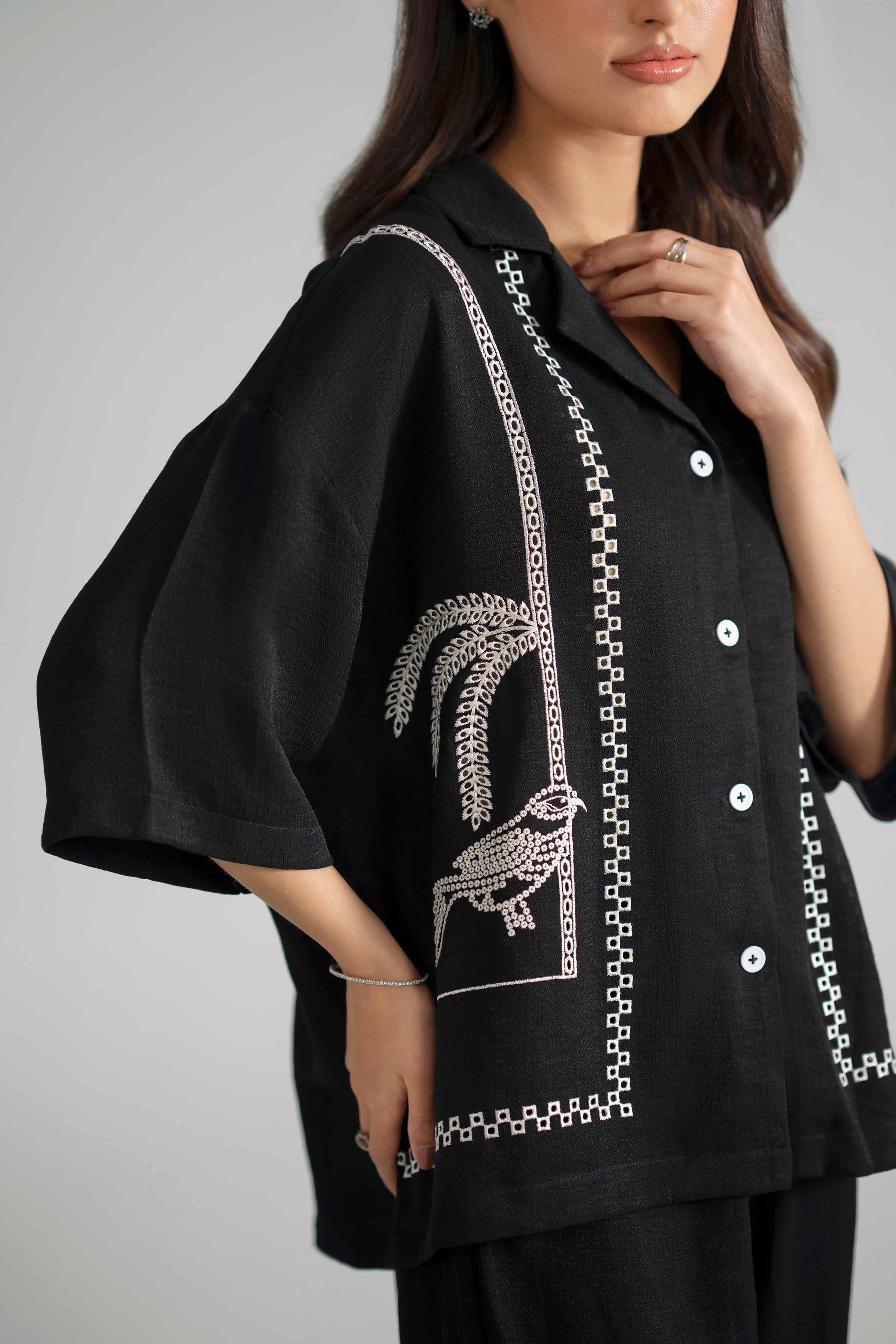 2 Piece - Embroidered Suit - AS26-40 Black Dobby 2PC Embroidered READY TO WEAR