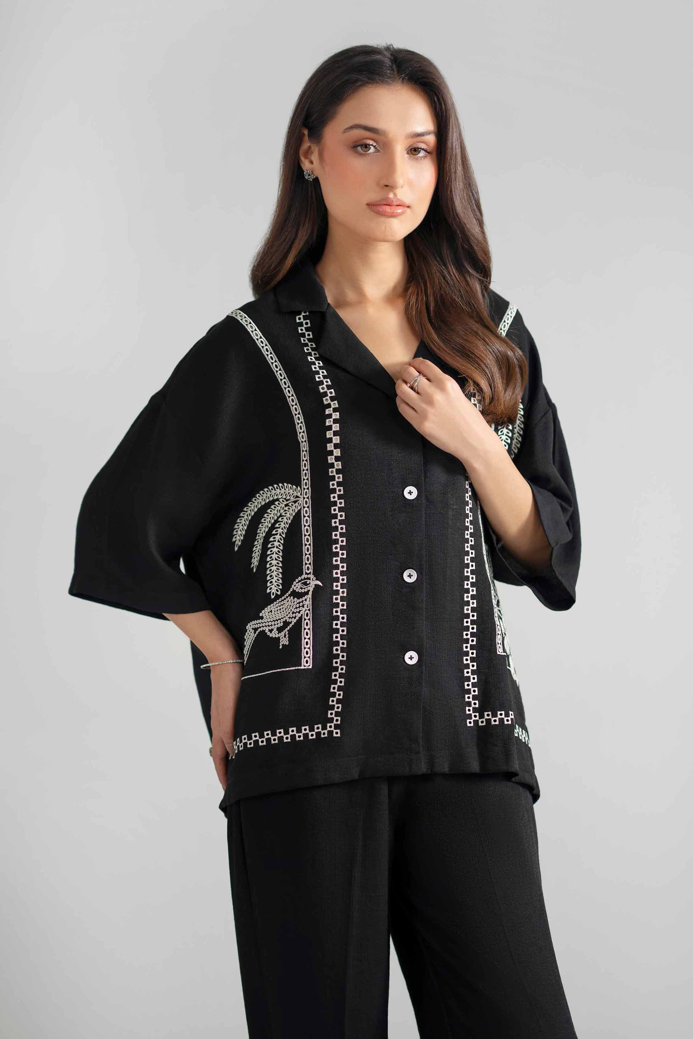 2 Piece - Embroidered Suit - AS26-40 Black Dobby 2PC Embroidered READY TO WEAR